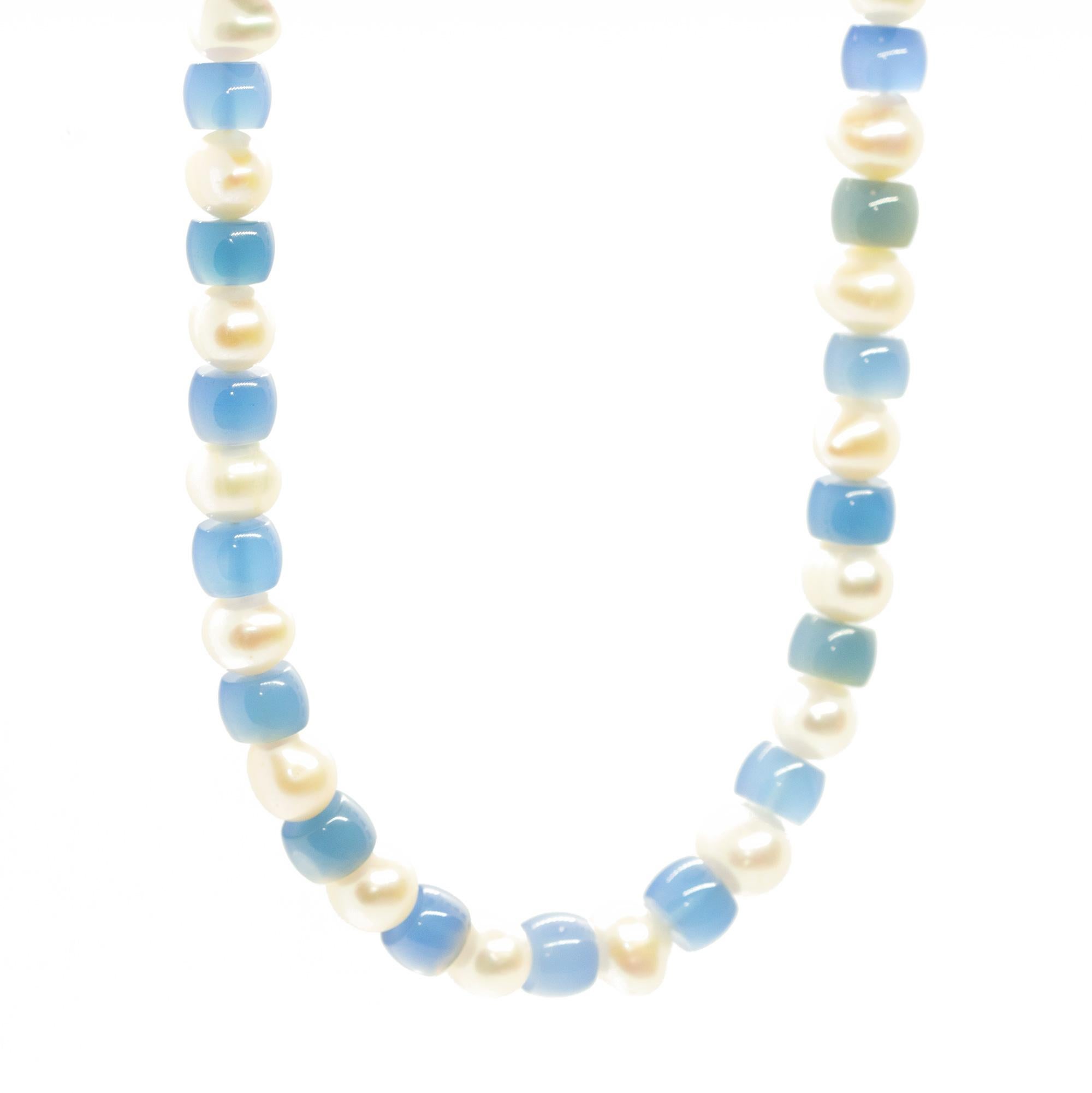 Intini Jewels Collar Deco Barroco Perlas Agata Azul Oro 18 Kilates Boho Chic Art Nouveau en venta