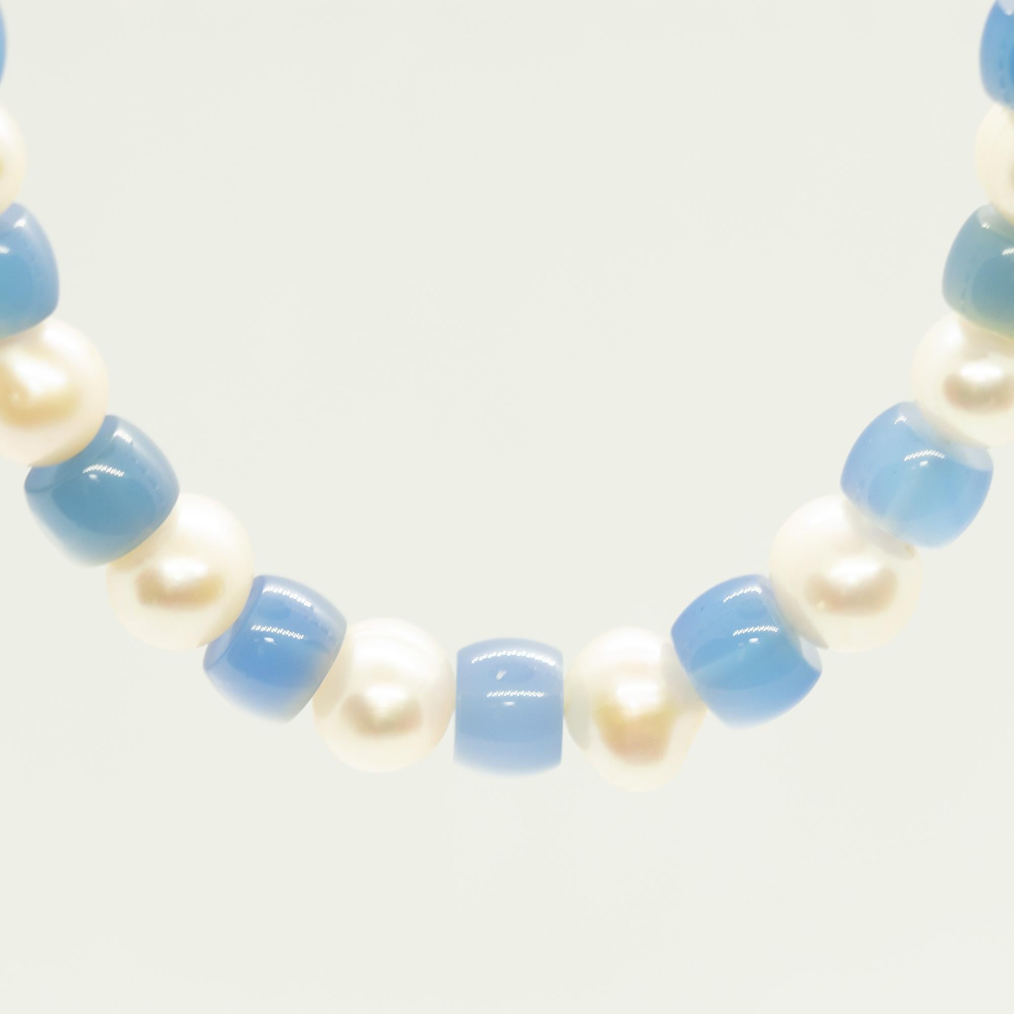 Art Nouveau Intini Jewels Baroque Pearls Blue Agate 18 Karat Gold Boho Chic Deco Necklace For Sale