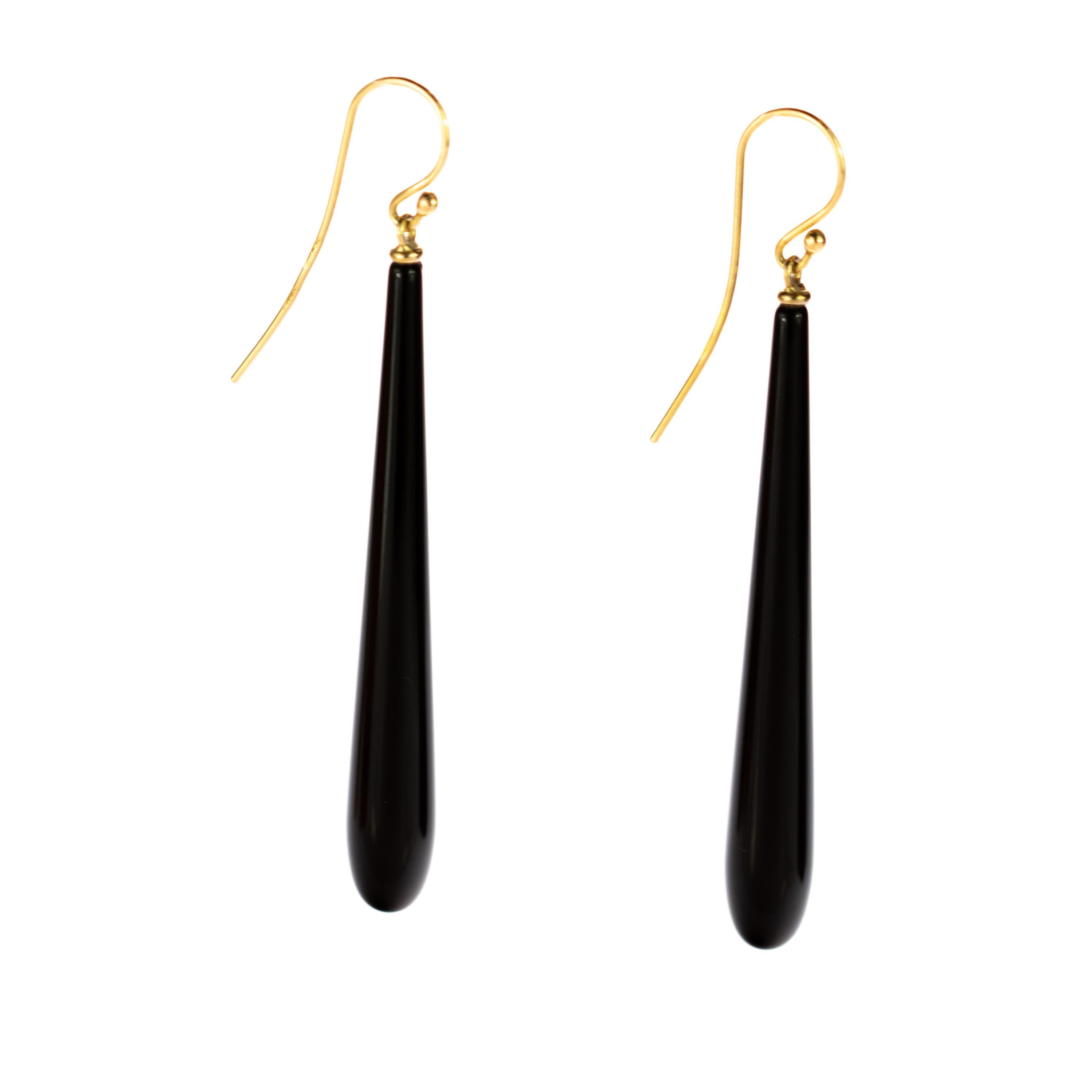 Intini Jewels Boucles d'oreilles pendantes déco en or jaune 18 carats et agate noire en forme de larme audacieuse Pour femmes en vente
