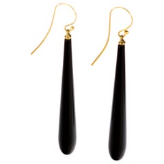 Intini Jewels Black Agate 18 Karat Yellow Gold Bold Tear Long Drop Deco Earrings