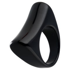 Intini Jewels Black Agate Art Deco Style Handmade Cocktail Onyx Rigid Boho Ring