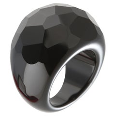 Intini Jewels Black Agate Art Deco Style Handmade Cocktail Onyx Rigid Boho Ring