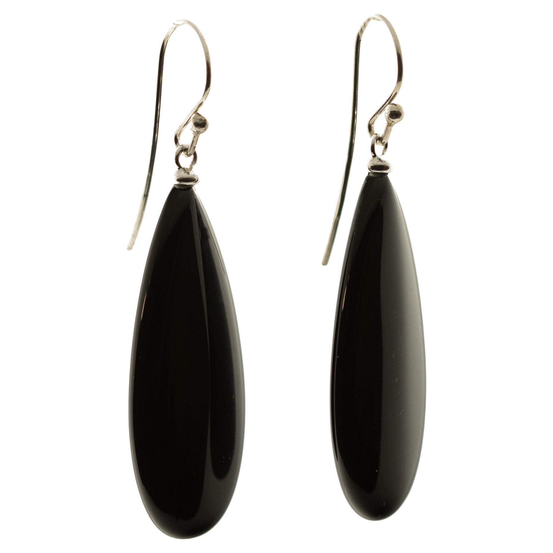 Intini Jewels Orecchini a goccia di agata nera, onice ovale e penzoloni A. Silver 925