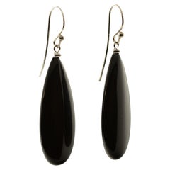 Intini Jewels Orecchini a goccia di agata nera, onice ovale e penzoloni A. Silver 925