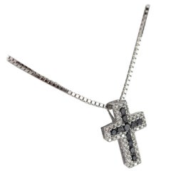 Intini Jewels Black Diamonds Cross Pendant 18 Karat White Gold Chain Necklace