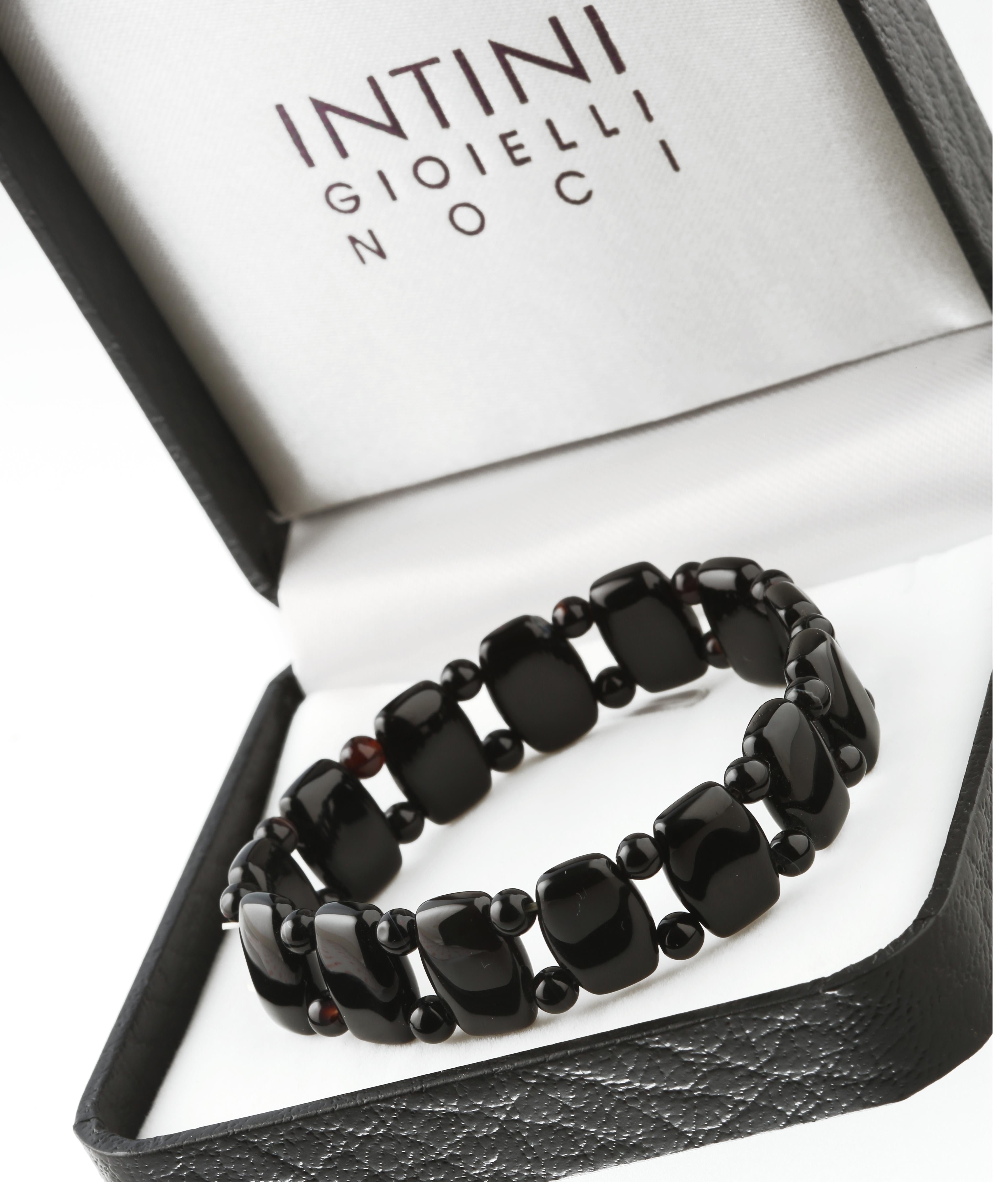 Taglio misto Intini Jewels Bracciale con perline in onice nero e agata Iconic Cocktail Modern Stretch in vendita