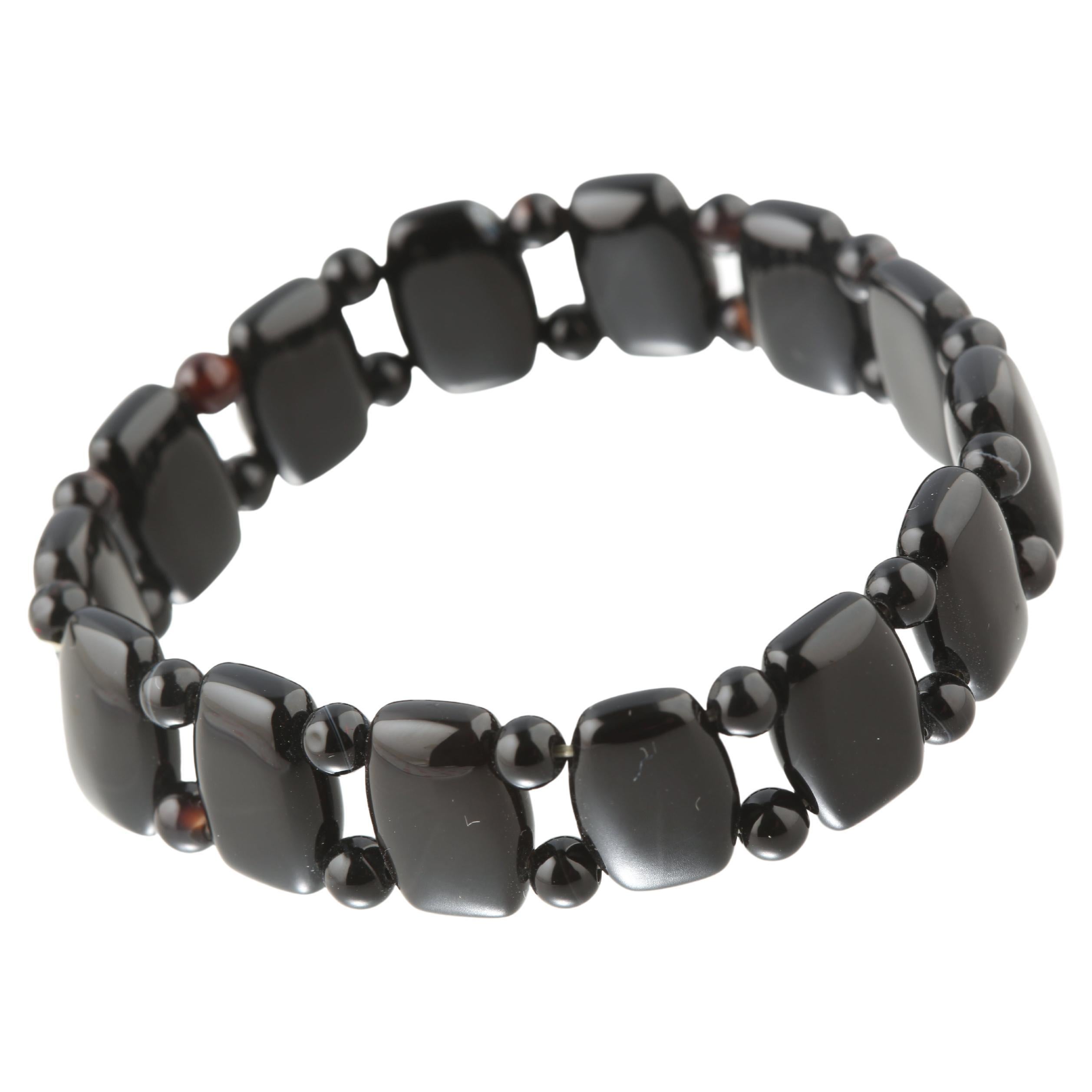 Iconic Cocktail Modernes Stretch-Armband vontini Jewels, schwarzer Onyx, Perlen, Achat