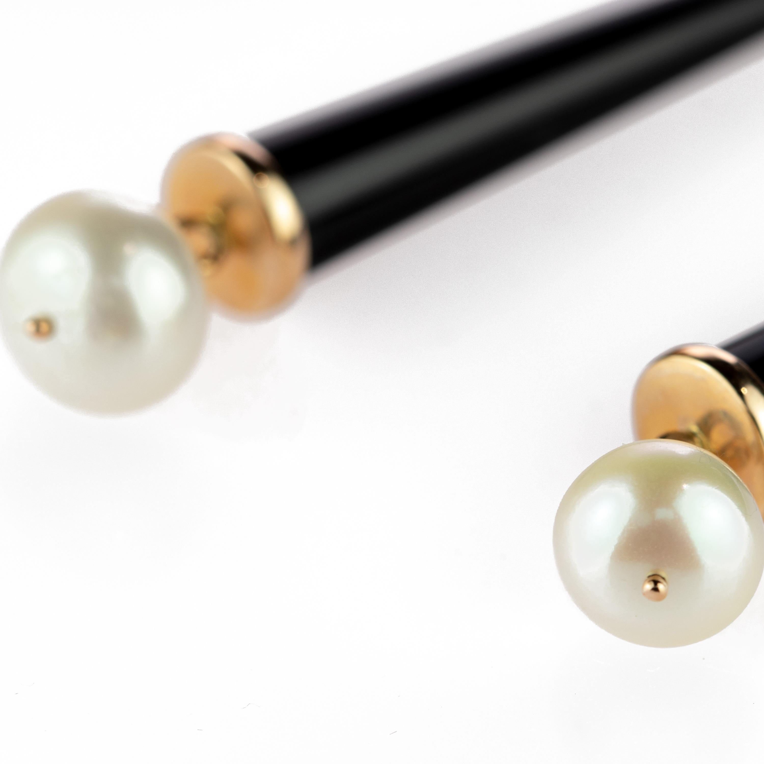 Modern Intini Jewels Black Onyx Cone Freshwater Pearls 18 Karat Gold Dangle Earrings For Sale