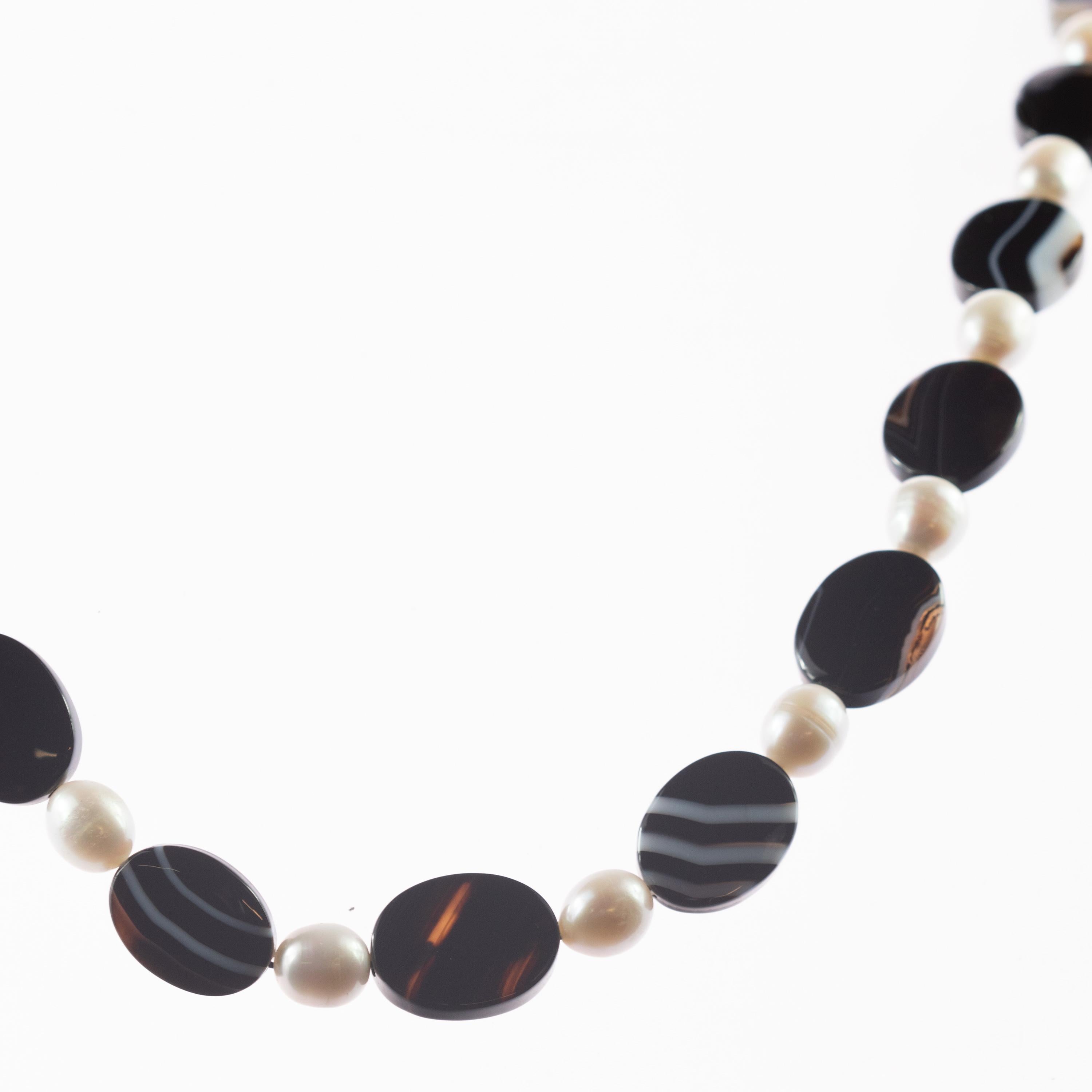Anglo-Indian Intini Jewels Black White Oval Tube Agate Beaded Boho Long Wrap Around Necklace For Sale