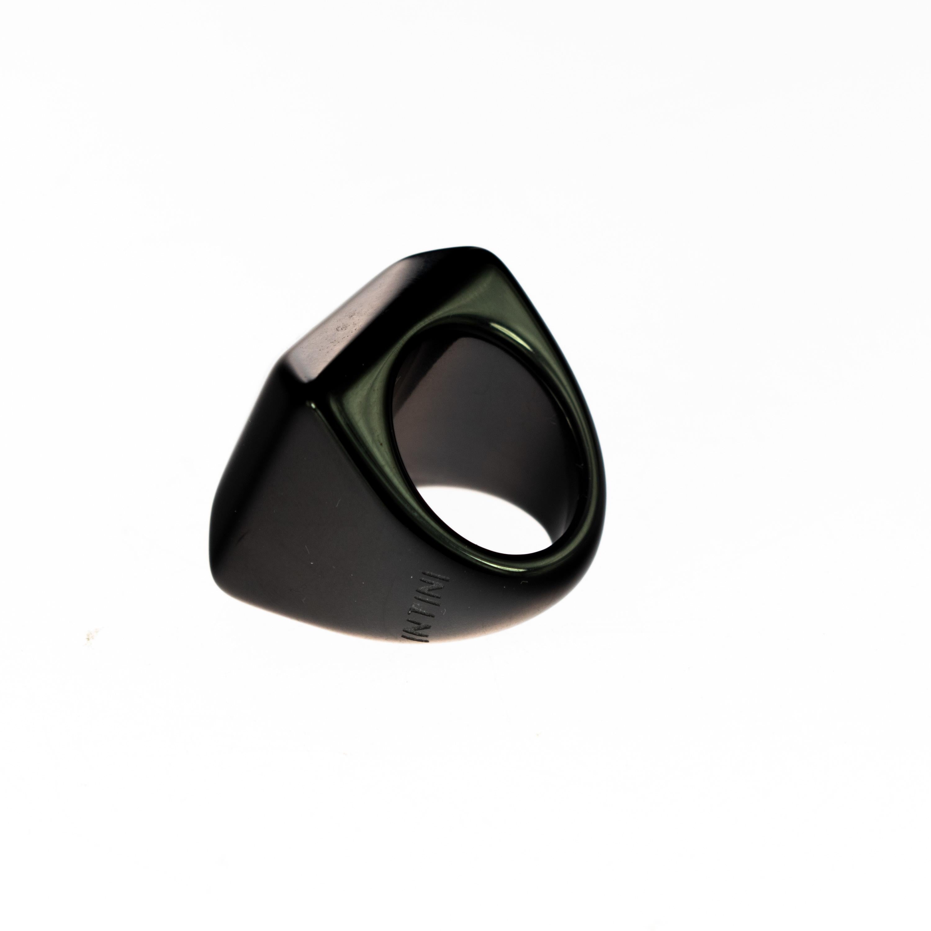 Mixed Cut Intini Jewels Black XX Carat Agate Art Deco Style Handmade Cocktail Rigid Ring For Sale