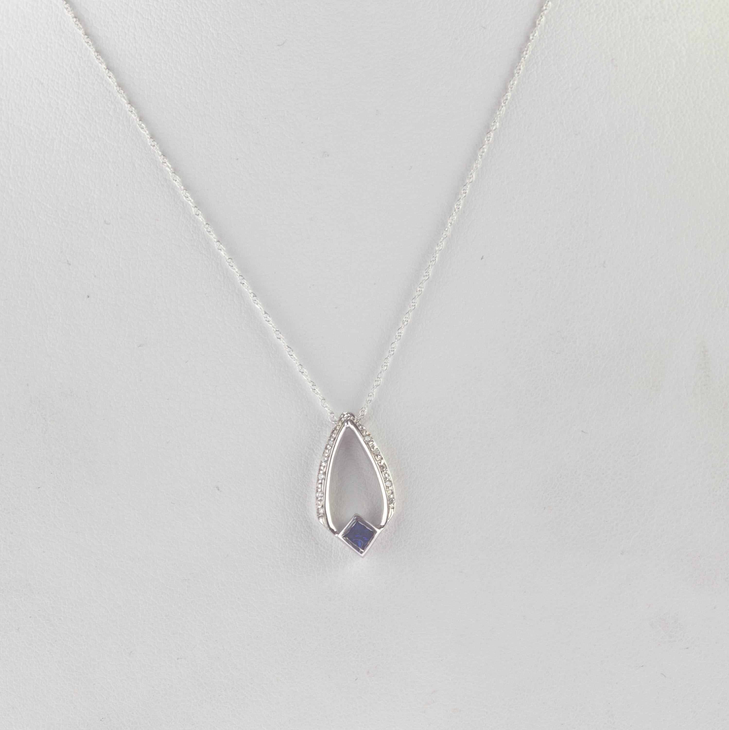 Mixed Cut Intini Jewels Blue Sapphire Diamond 18 Carat White Gold Pendant Chain Necklace For Sale