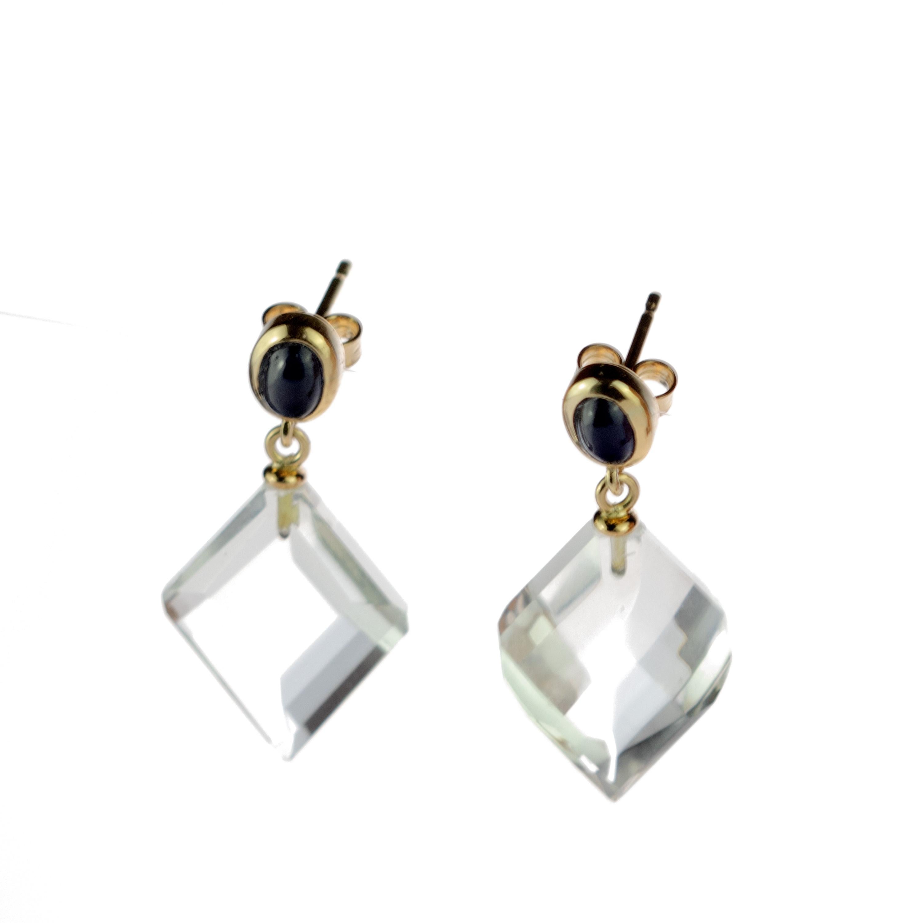 Intini Jewels Blue Sapphire Rock Crystal 18 Karat Gold Drop Cocktail Earrings For Sale 4