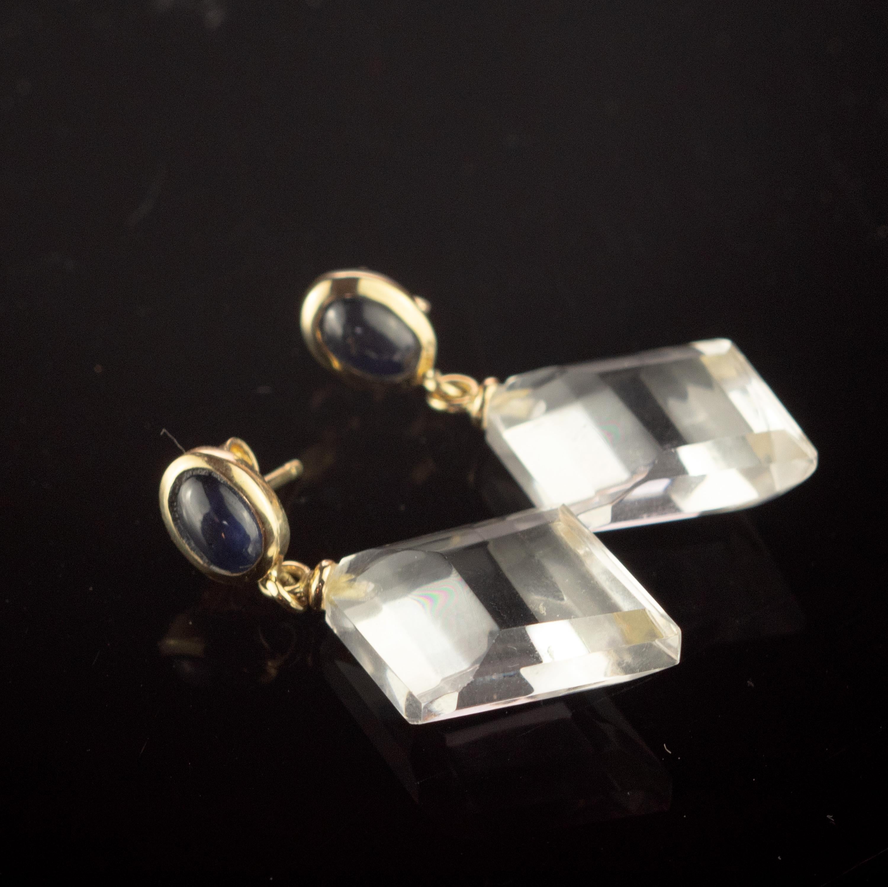 Art Nouveau Intini Jewels Blue Sapphire Rock Crystal 18 Karat Gold Drop Cocktail Earrings For Sale