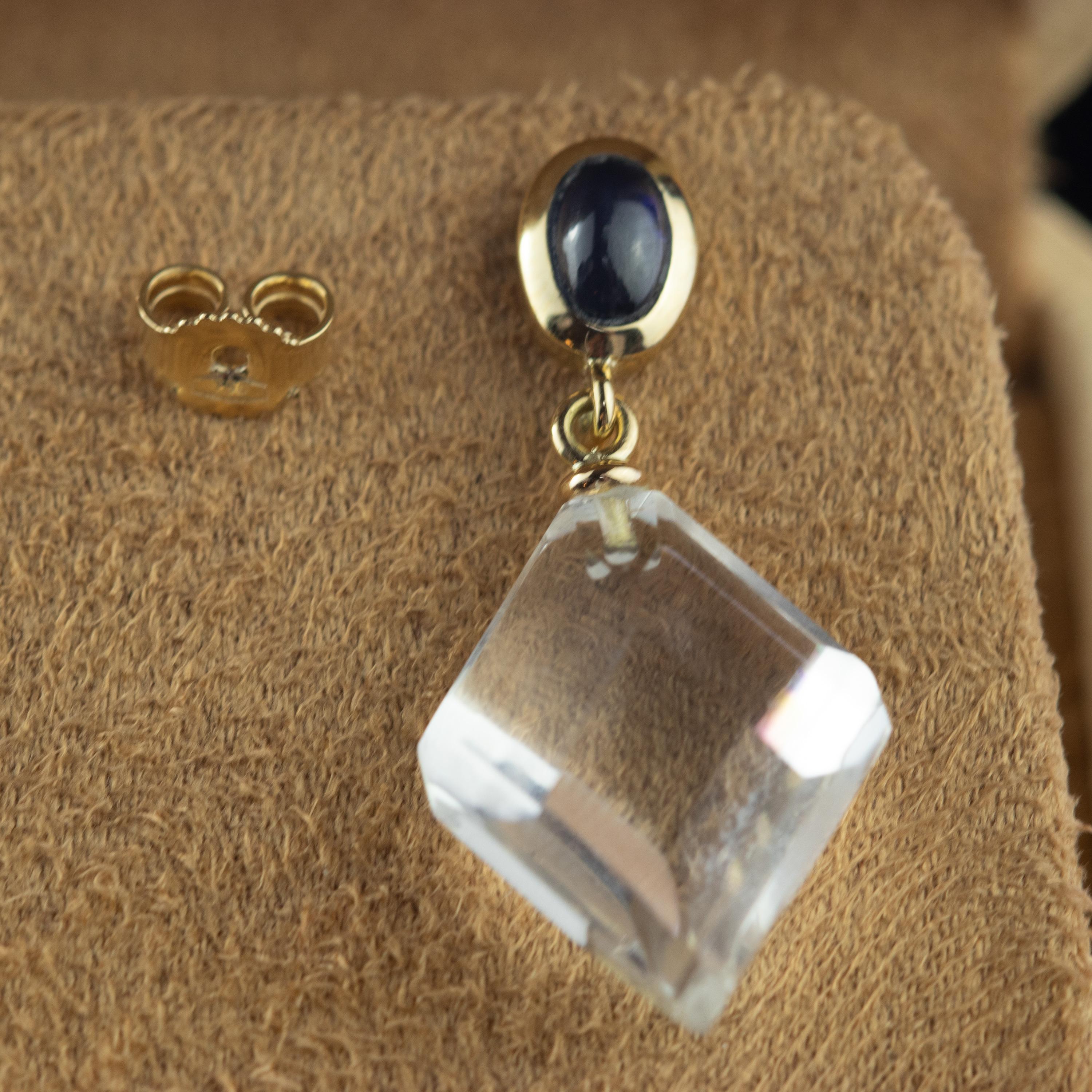 Women's Intini Jewels Blue Sapphire Rock Crystal 18 Karat Gold Drop Cocktail Earrings For Sale