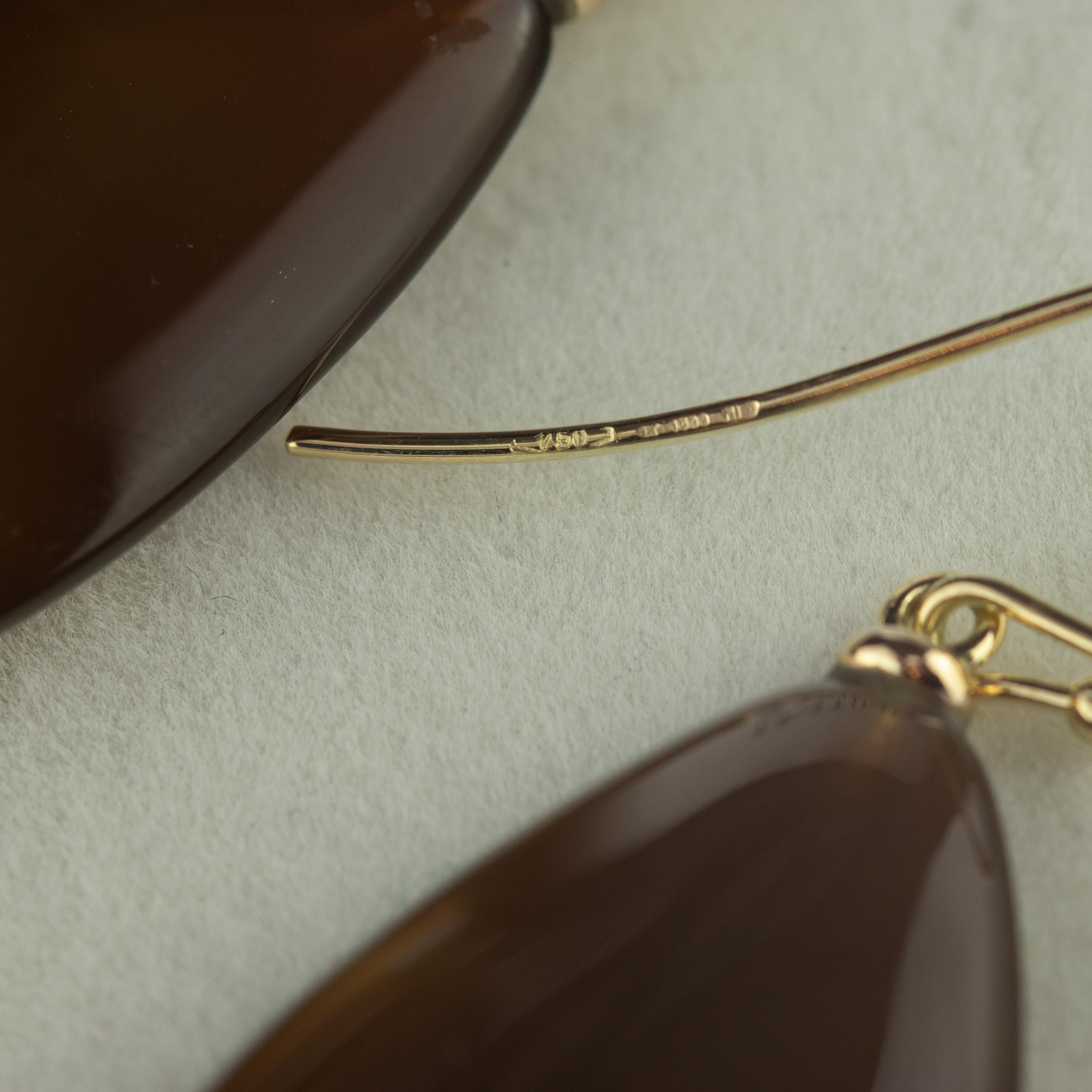 Intini Jewels Boucles d'oreilles artisanales en agate brune et or jaune 18 carats avec chaîne en forme de goutte d'eau Neuf - En vente à Milano, IT