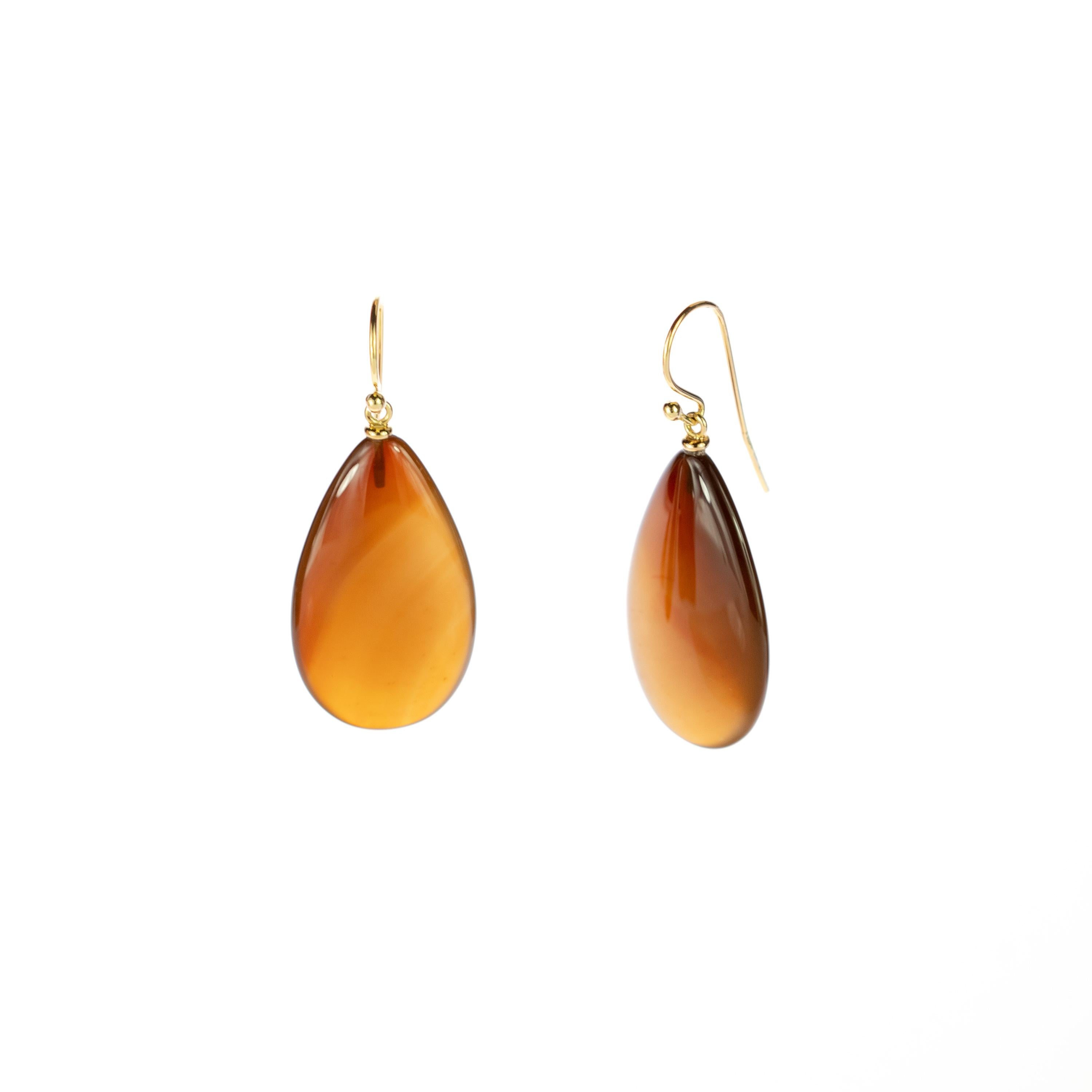 Women's or Men's Intini Jewels Brown Agate 18 Karat Yellow Gold Chain Tear Drop Crafted Earrings For Sale