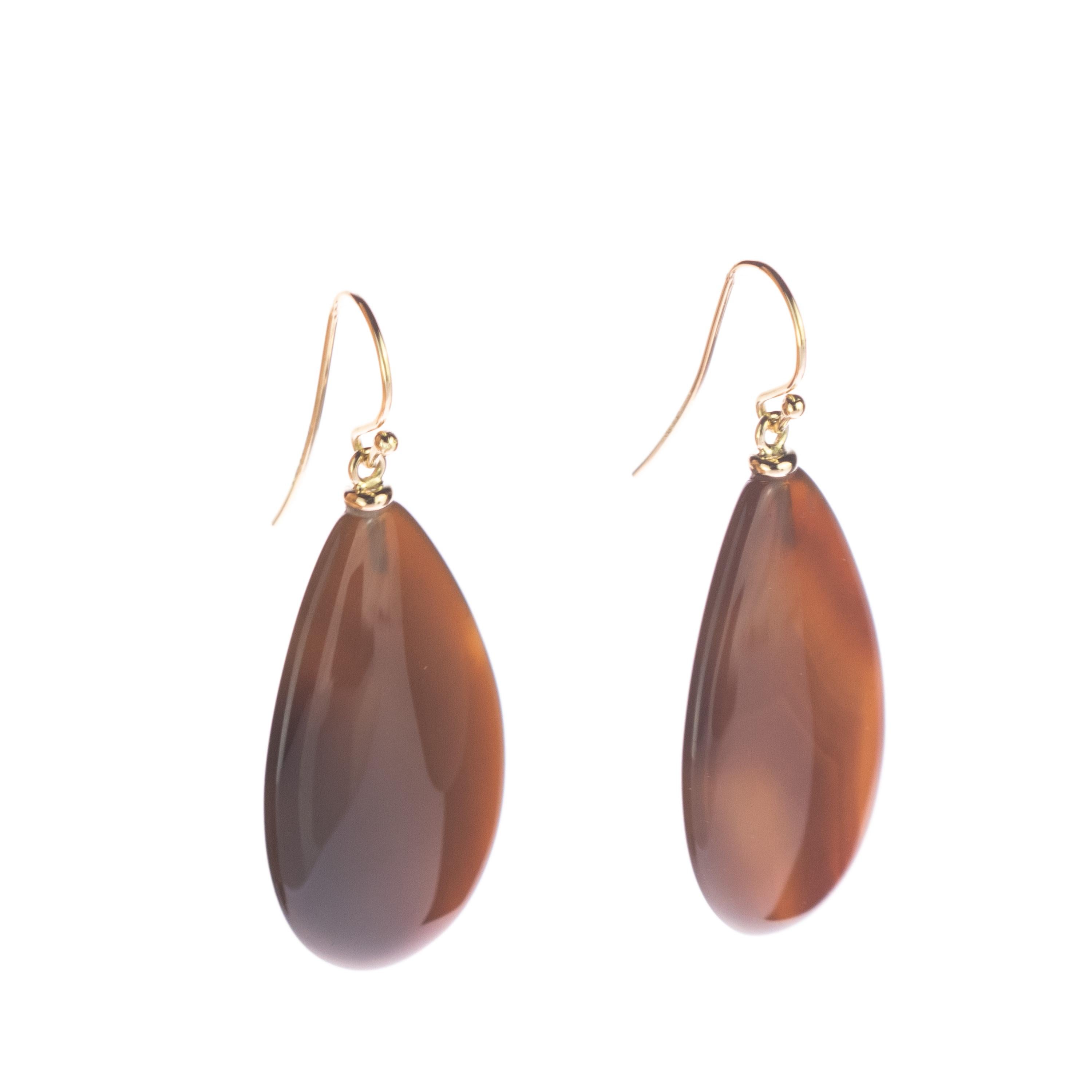 Intini Jewels Boucles d'oreilles artisanales en agate brune et or jaune 18 carats avec chaîne en forme de goutte d'eau en vente 1
