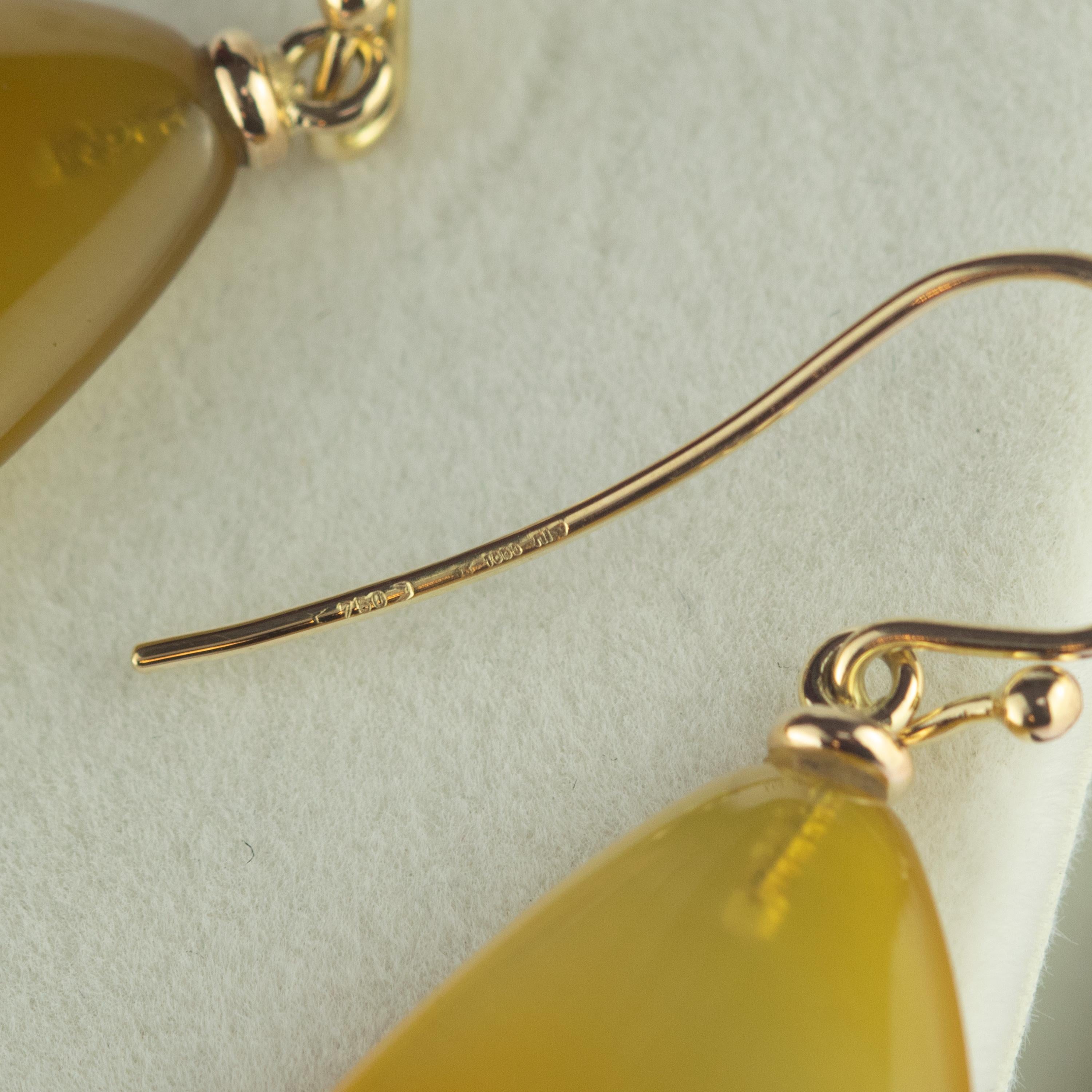 Intini Jewels Boucles d'oreilles artisanales en agate brune et or jaune 18 carats avec chaîne en forme de goutte d'eau en vente 1