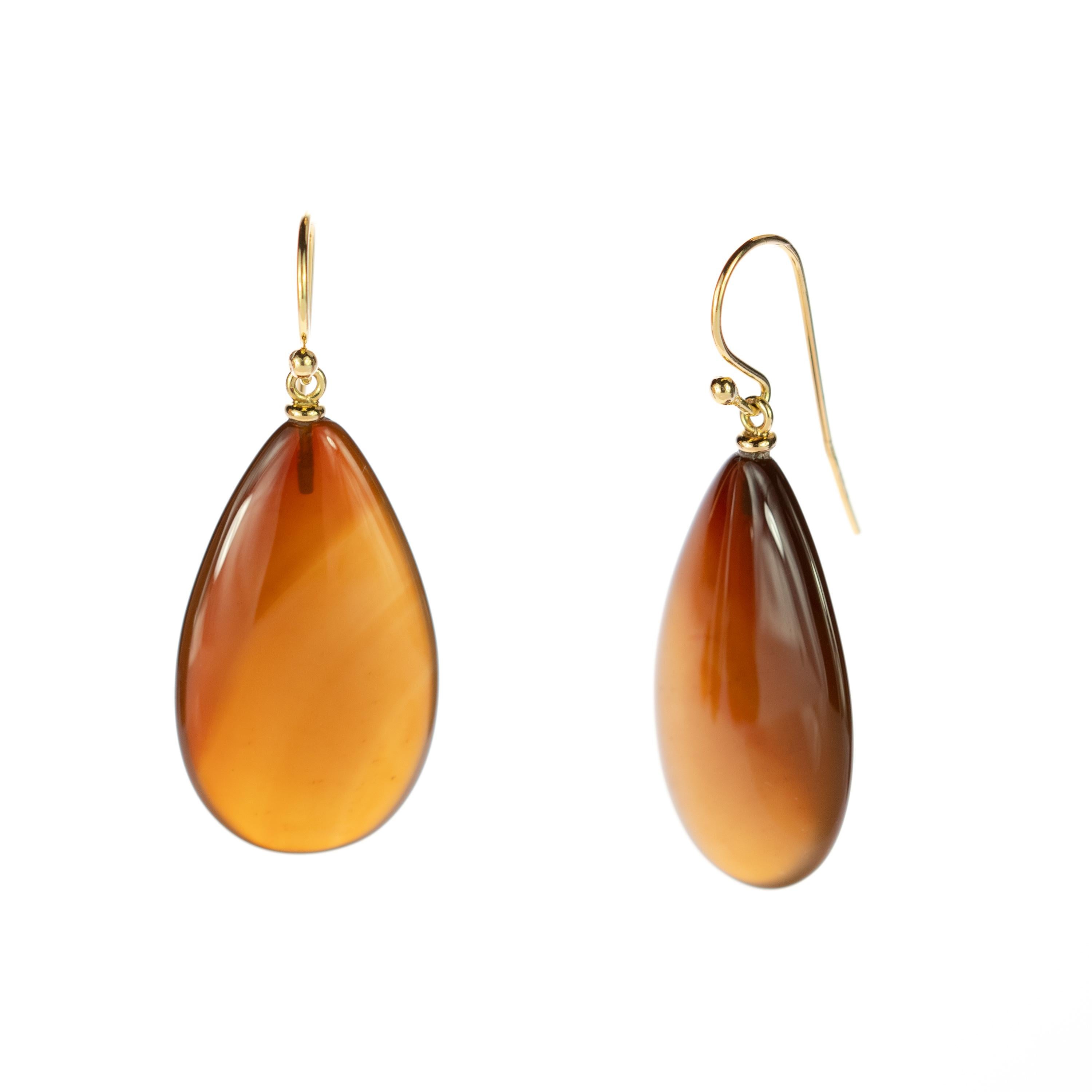 Intini Jewels Brown Agate 18 Karat Yellow Gold Chain Tear Drop Crafted Earrings For Sale 1