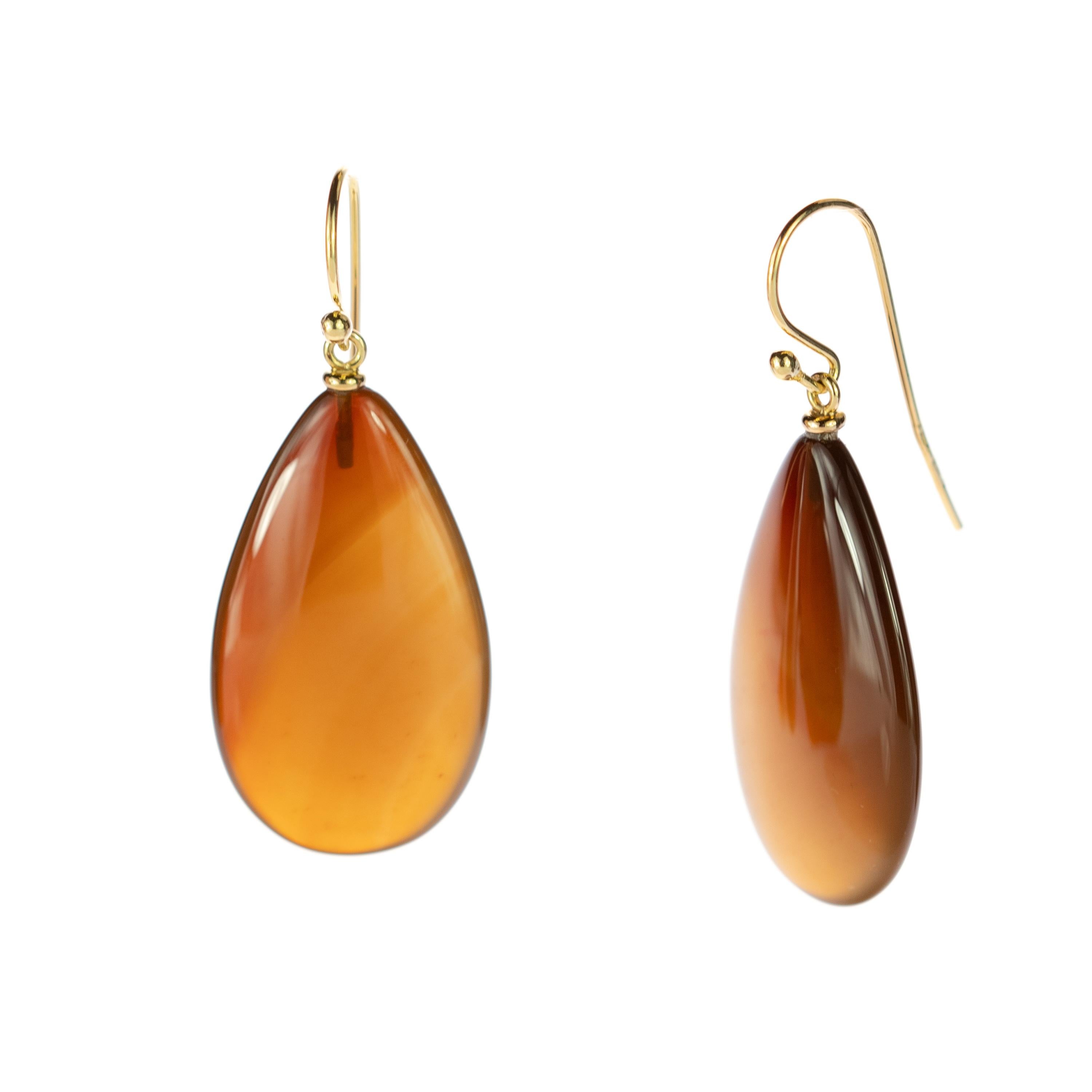 Intini Jewels Brown Agate 18 Karat Yellow Gold Chain Tear Drop Crafted Earrings For Sale 2