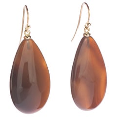 Intini Jewels Brown Agate 18 Karat Yellow Gold Chain Tear Drop Crafted Earrings