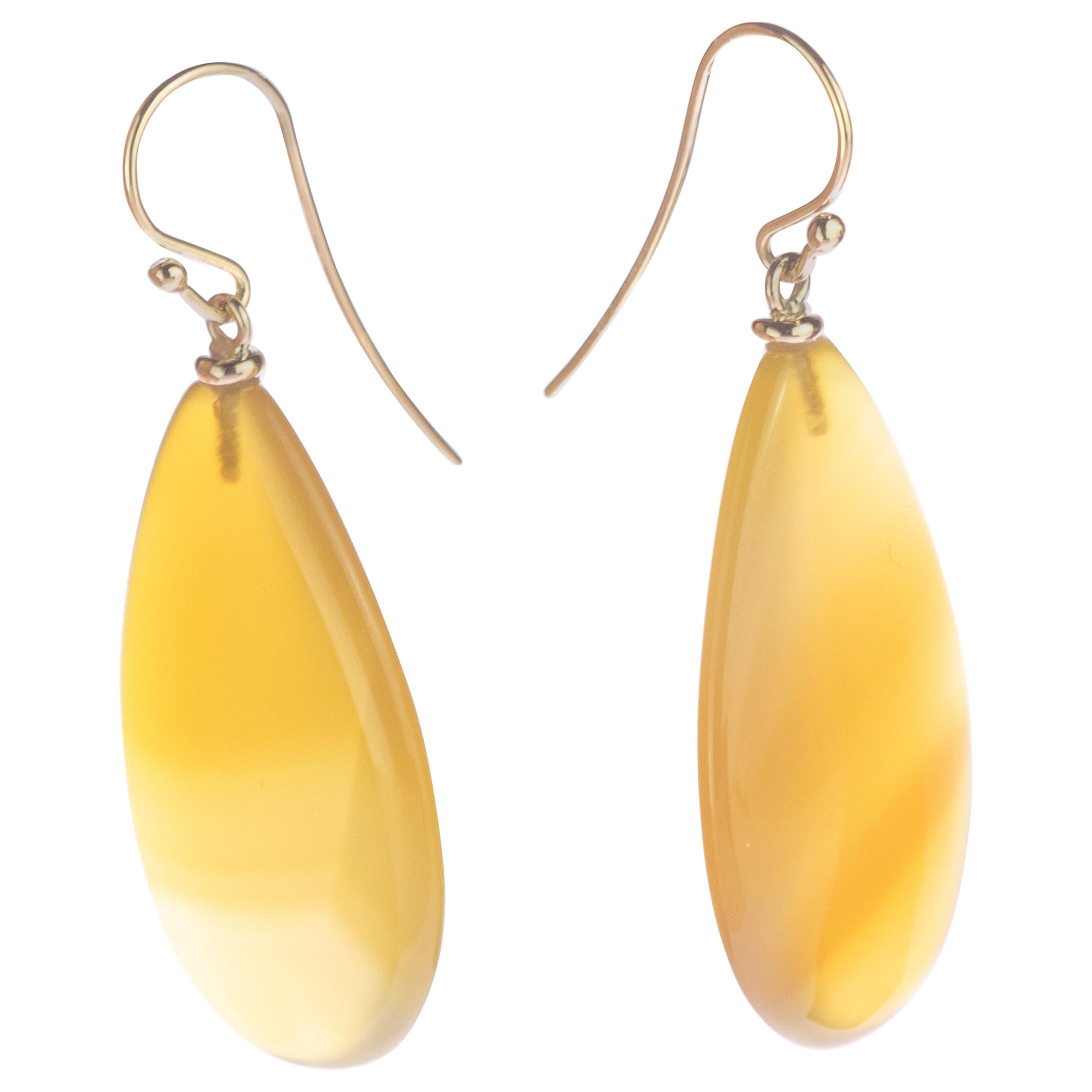 Intini Jewels Orecchini artigianali a goccia con catena di agata marrone in oro giallo 18 carati