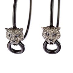 Intini Jewels Brown Diamond Tiger Panther Cat Jaguar Onyx Hoop Crafted Earrings