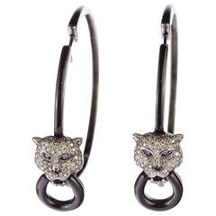 Intini Jewels Brown Diamond Tiger Panther Cat Jaguar Onyx Hoop Crafted Earrings
