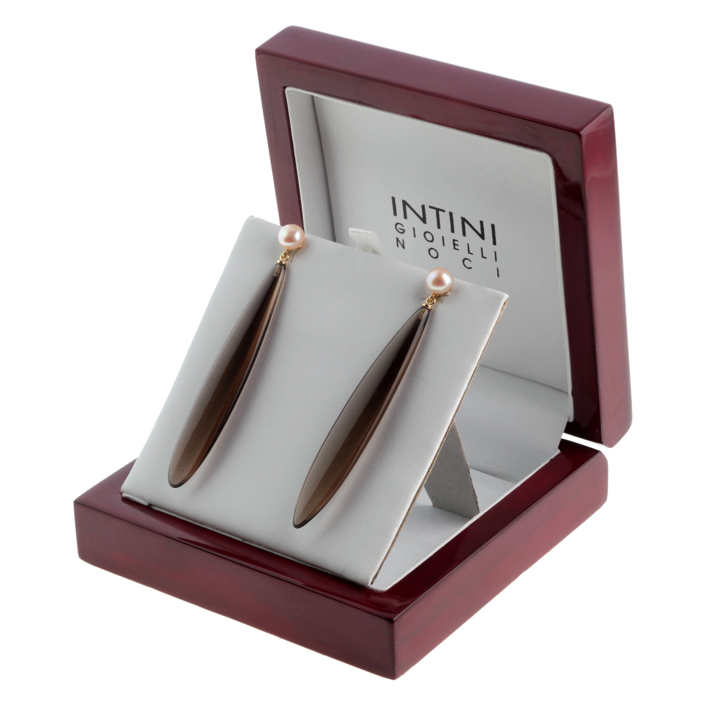 Intini Jewels Brown Natural Agate Pear 18 Karat Gold Drop Vintage Chic Earrings For Sale