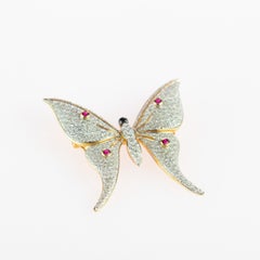 Intini Jewels Butterfly 18 Karat Gold Ruby Diamond Moth Pin Scarf Clip Brooch