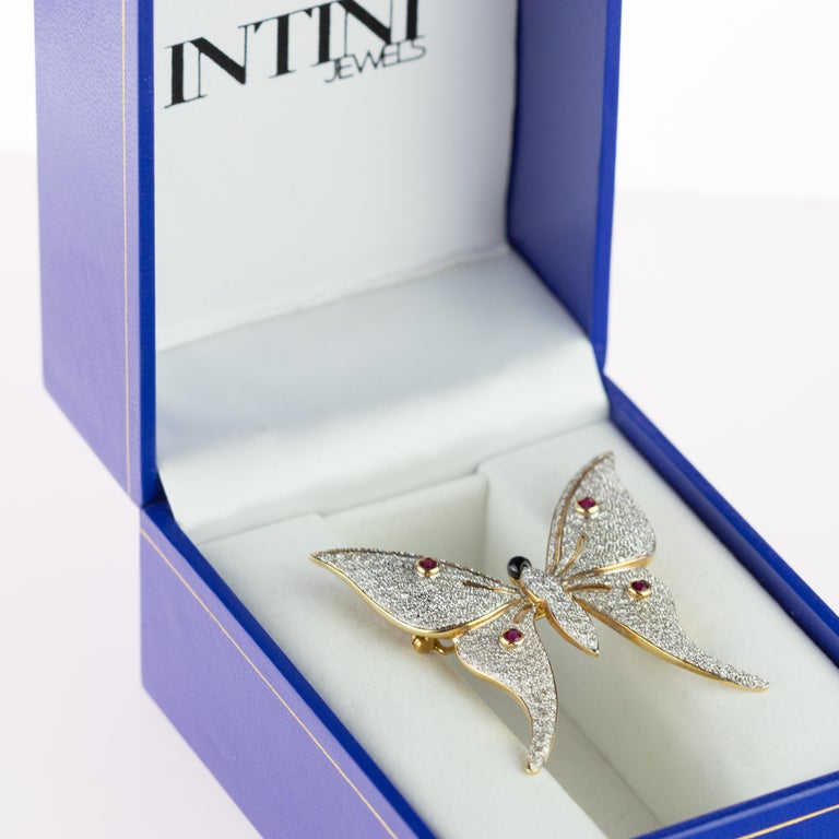 Intini Jewels Butterfly 18 Karat Gold Ruby Diamond Moth Pin Scarf Clip ...