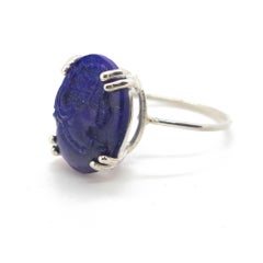 Intini Jewels Cammeo Lapis Lazuli Oval 925 Sterling Silver Cocktail Deco Ring