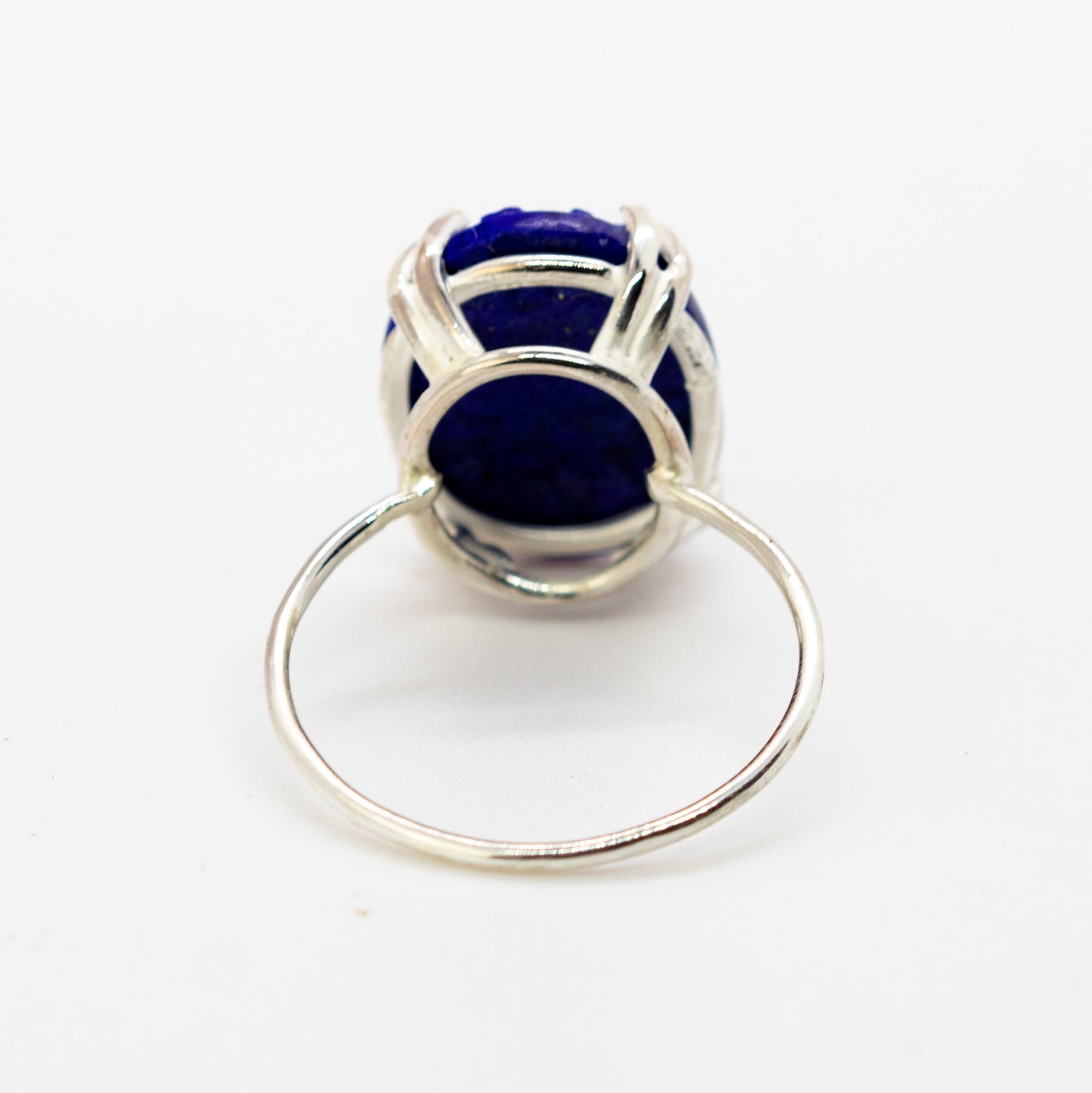 Intini Jewels Cammeo Lapis Lazuli Oval 925 Sterling Silver Cocktail Deco Ring In New Condition For Sale In Milano, IT