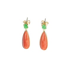 Intini Jewels Cammeo Salmon Coral Tear Jade 18 Karat Gold Dangle Drop Earrings