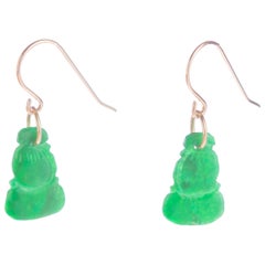 Intini Jewels geschnitzte Jade 18 Karat Gelbgold handgefertigte Tropfenohrringe