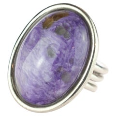 Intini Jewels Charoite Oval Cabochon Sterling Silver Cocktail Crafted Retro Ring