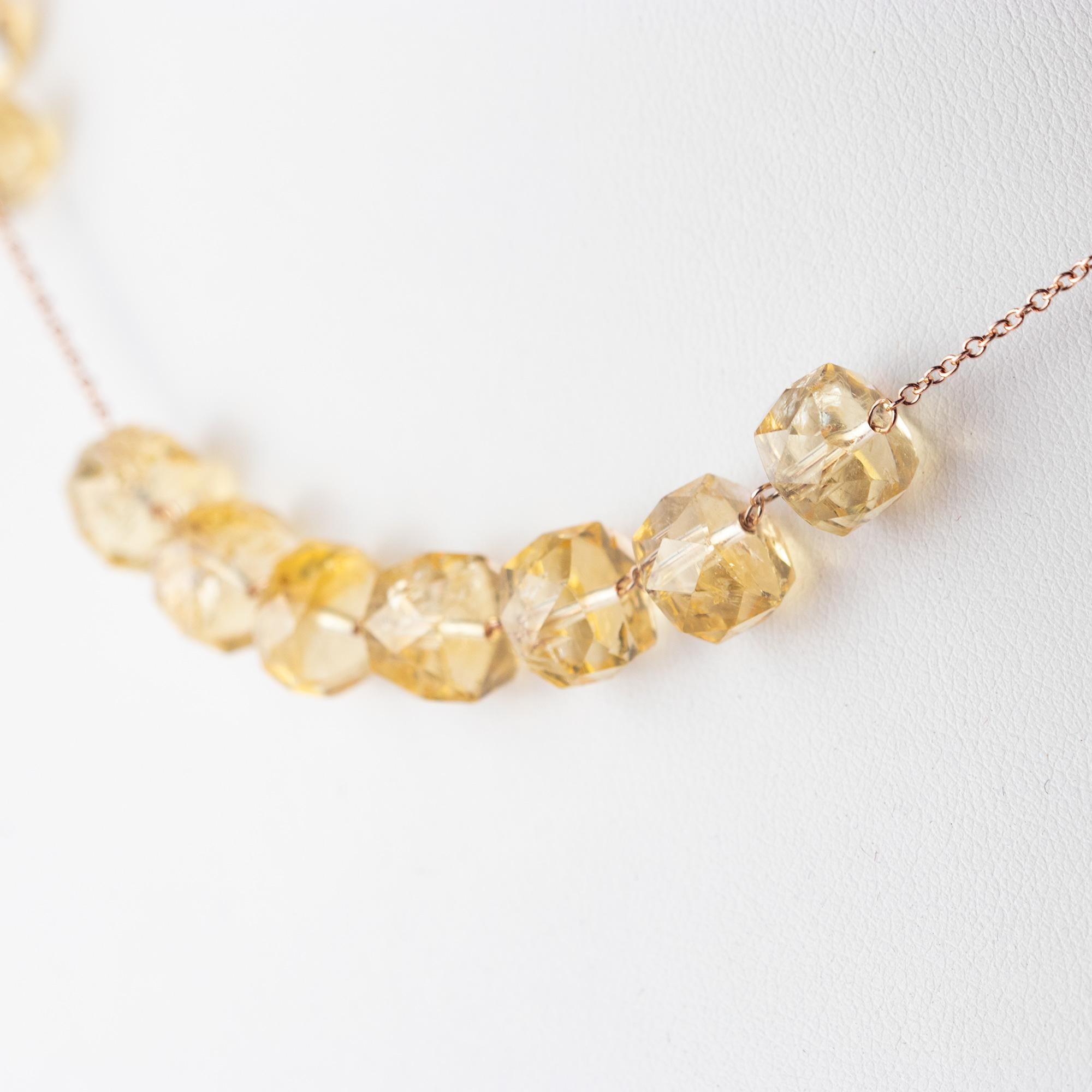 Taglio misto Intini Jewels Perline di Citrino Catena d'oro rosa 14 carati Collana moderna fatta a mano in vendita