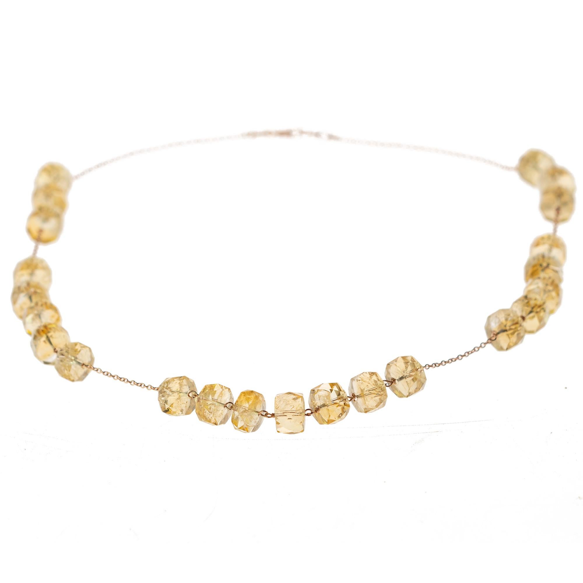 Intini Jewels Perline di Citrino Catena d'oro rosa 14 carati Collana moderna fatta a mano In condizioni Nuovo in vendita a Milano, IT