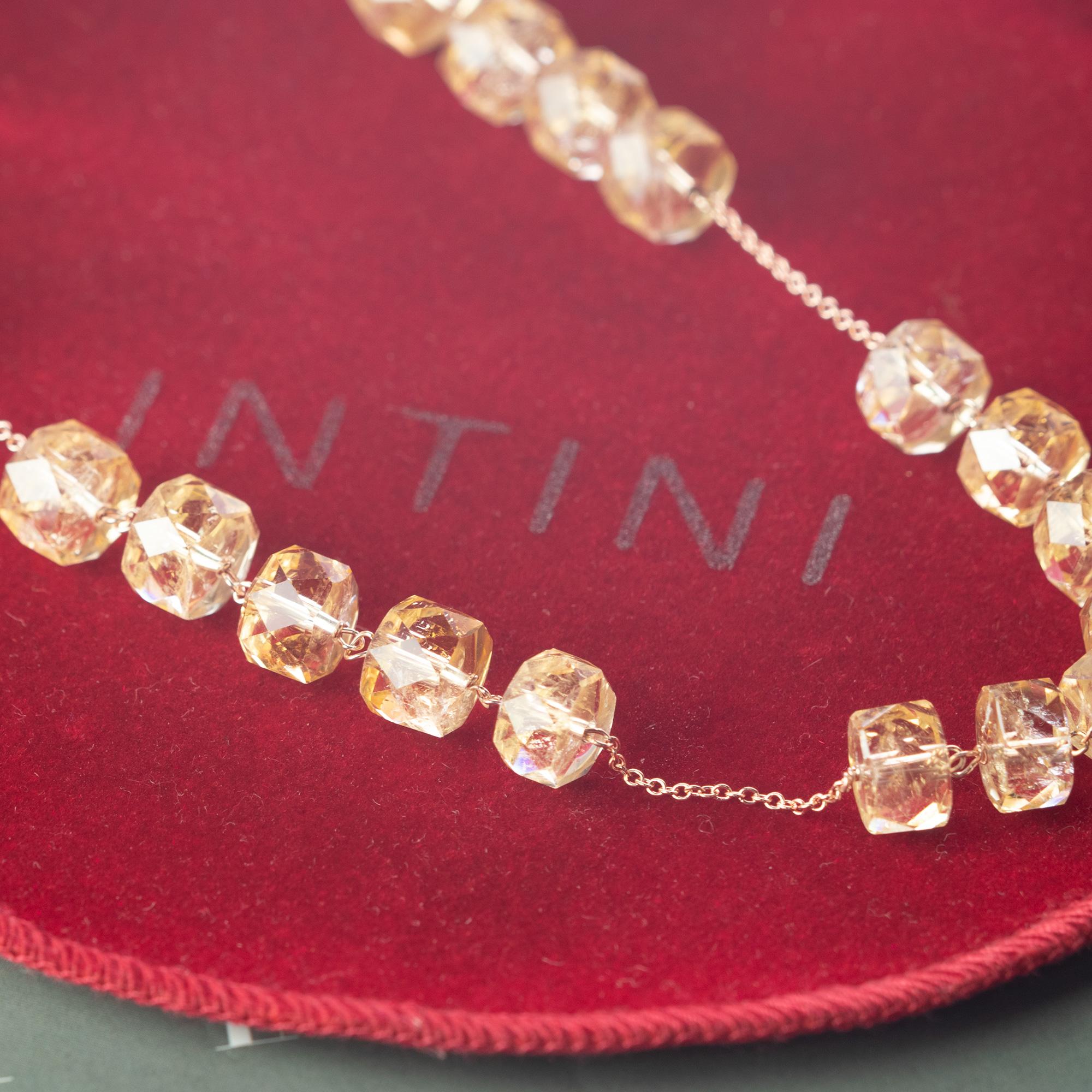 Intini Jewels Perline di Citrino Catena d'oro rosa 14 carati Collana moderna fatta a mano in vendita 1