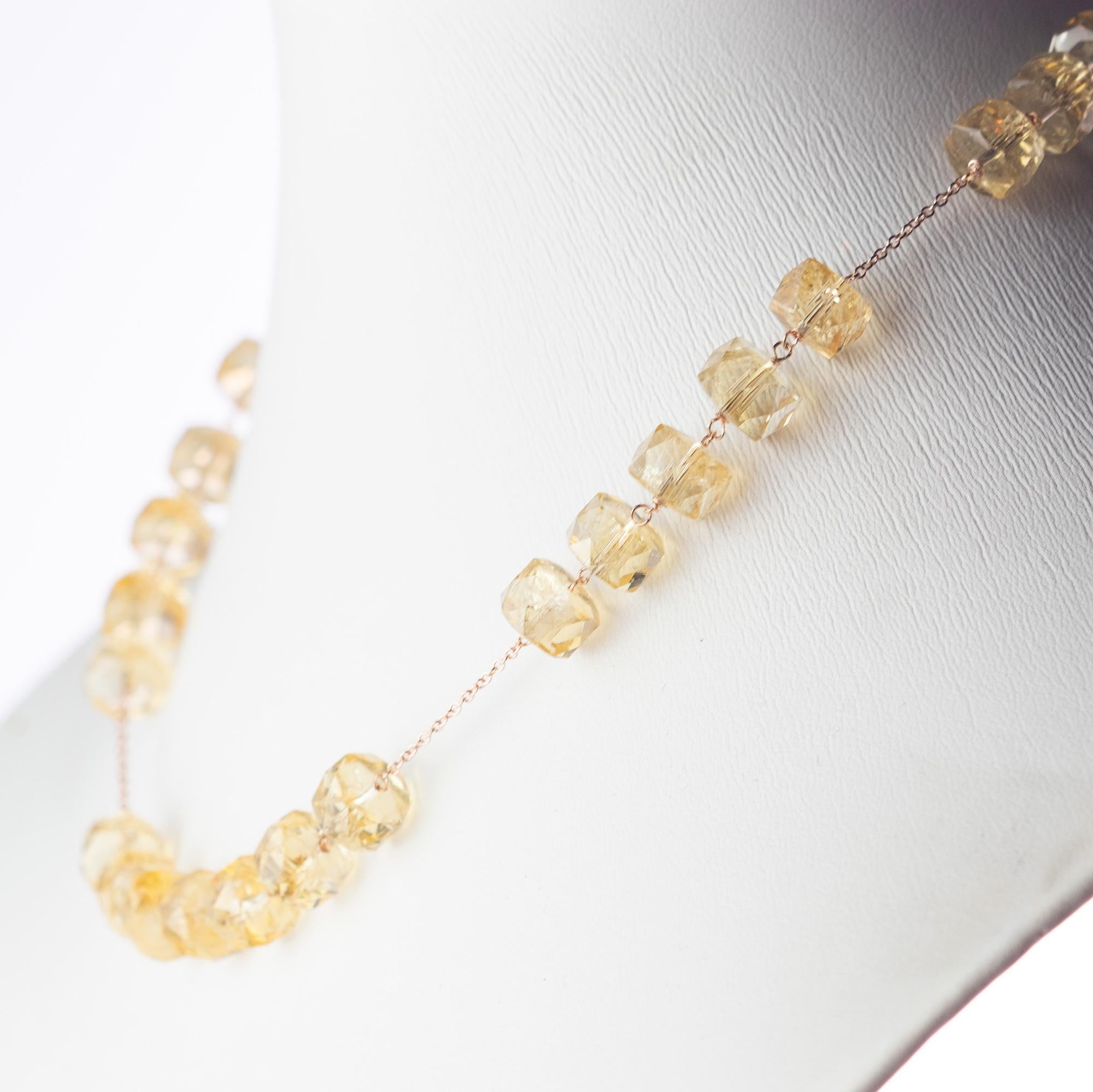 Intini Jewels Perline di Citrino Catena d'oro rosa 14 carati Collana moderna fatta a mano in vendita 2