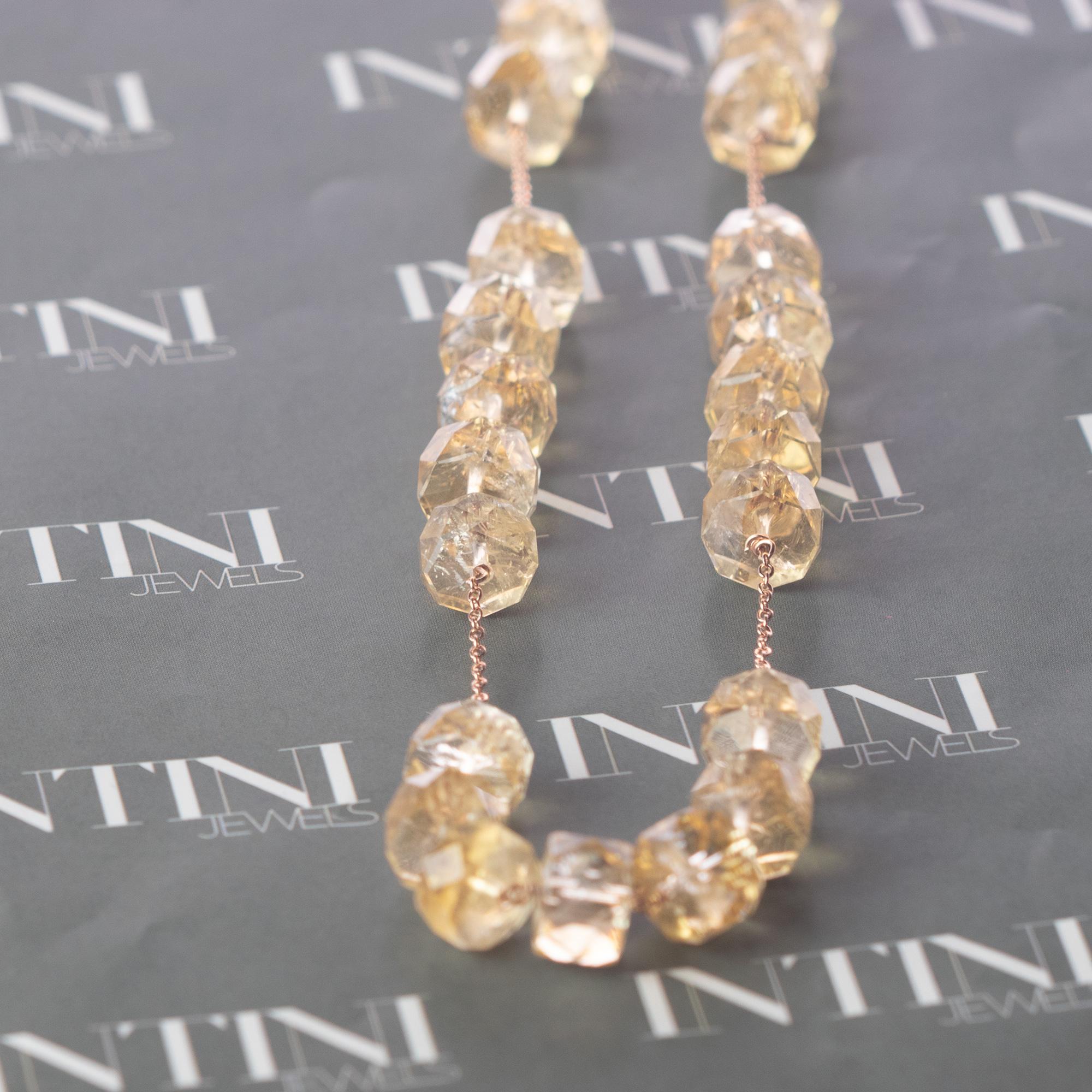 Intini Jewels Cuentas de citrino Cadena de oro rosa de 18 quilates Collar moderno hecho a mano en venta 3