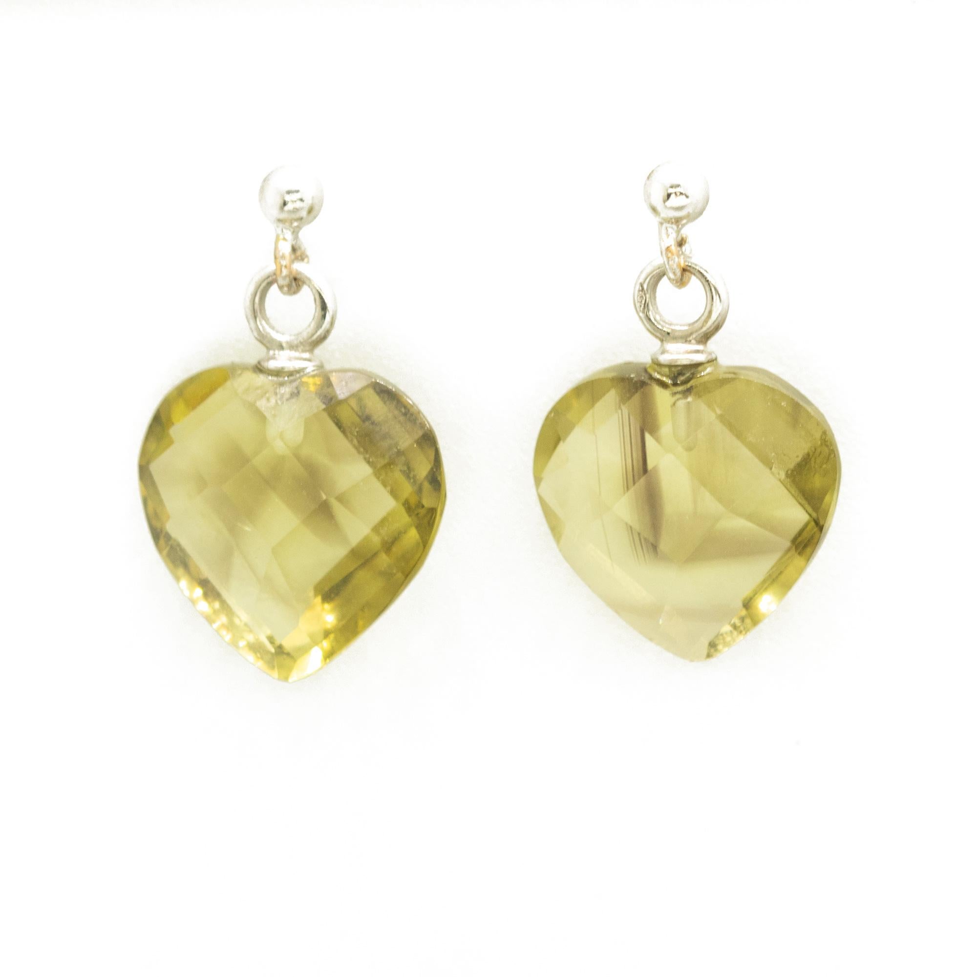 Intini Jewels Cuore di quarzo citrino e limone in oro bianco 18 carati Orecchini d'amore a goccia In condizioni Nuovo in vendita a Milano, IT