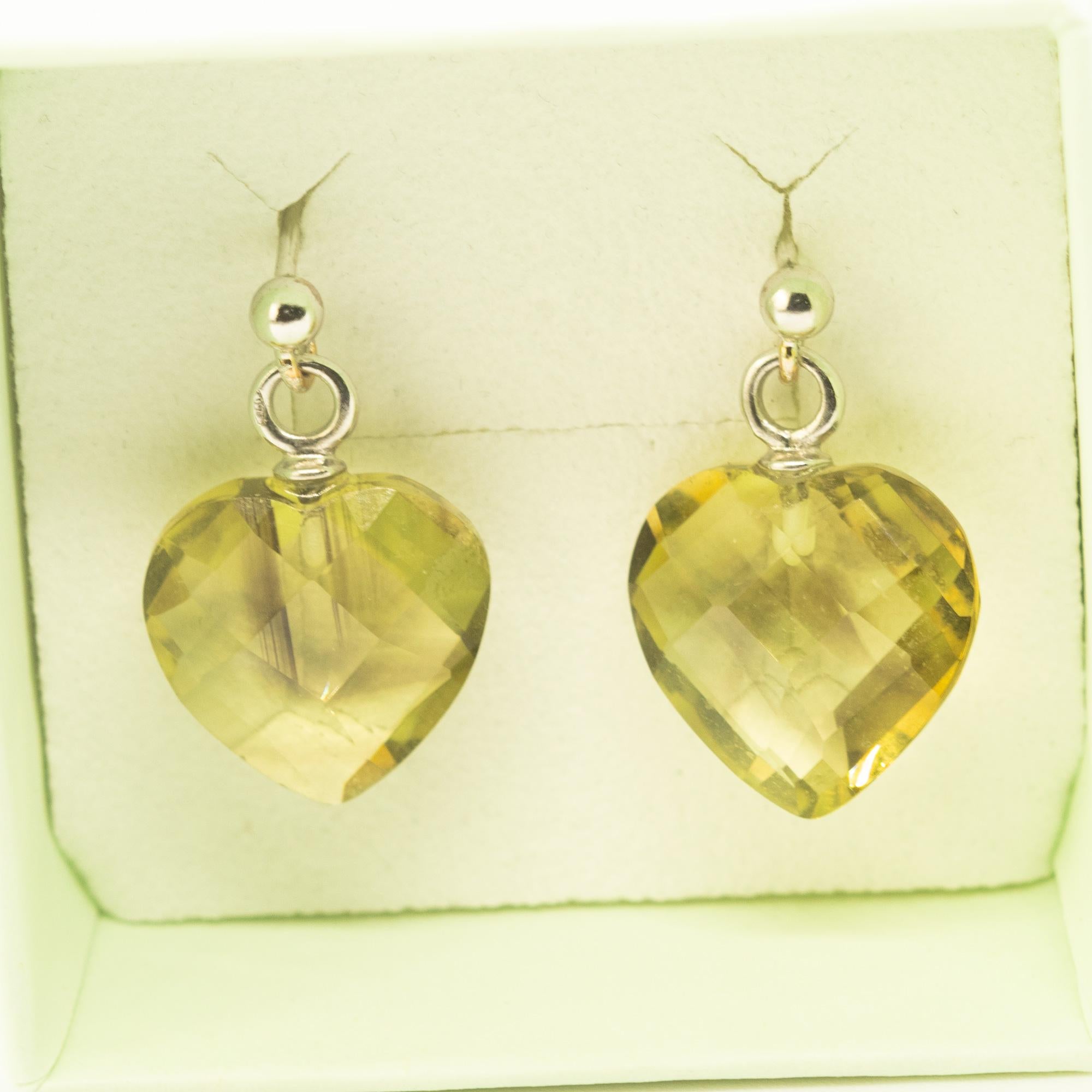 Donna Intini Jewels Cuore di quarzo citrino e limone in oro bianco 18 carati Orecchini d'amore a goccia in vendita