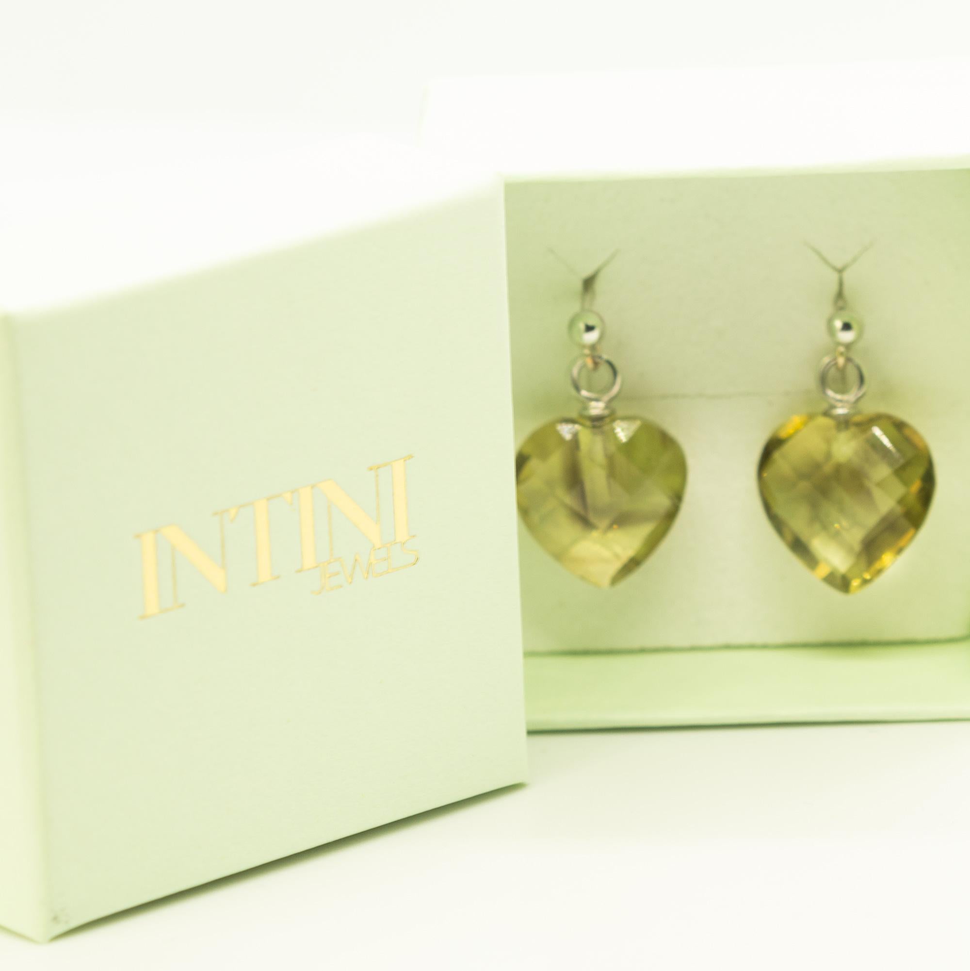Intini Jewels Cuore di quarzo citrino e limone in oro bianco 18 carati Orecchini d'amore a goccia in vendita 1