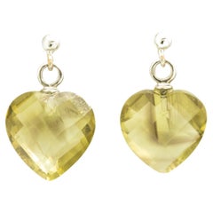 Intini Jewels Citrine Lemon Quartz Heart 18 Karat White Gold Drop Love Earrings