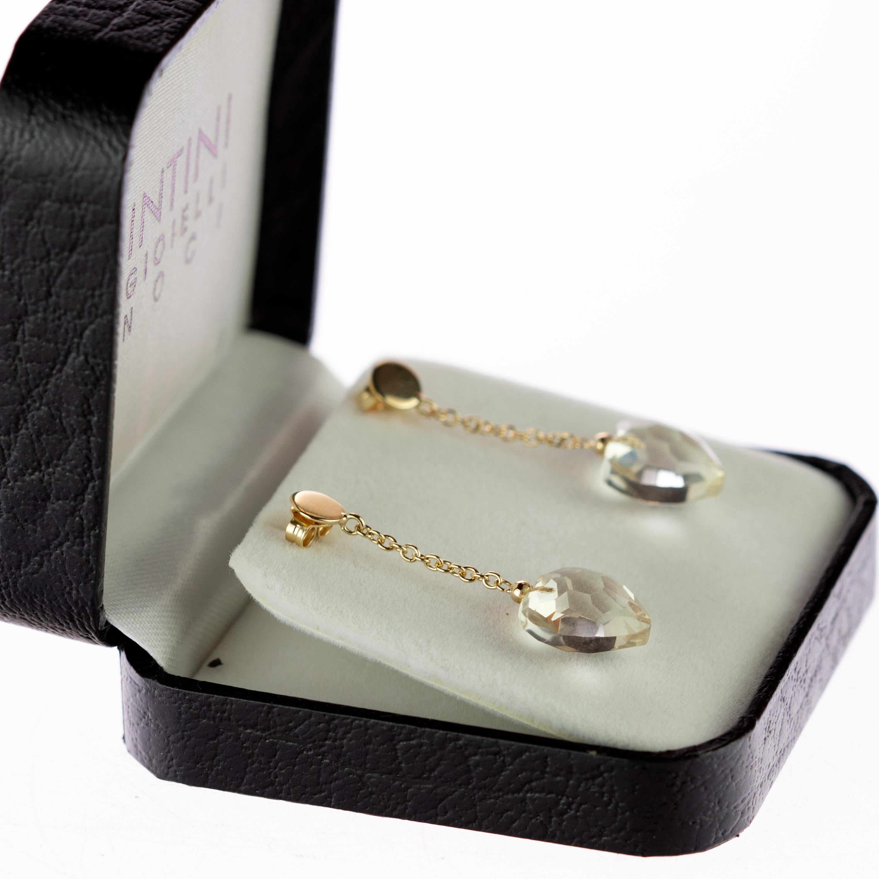 Cuore Intini Jewels Orecchini d'amore a goccia in oro giallo 18 carati con cuore di quarzo citrino e limone in vendita