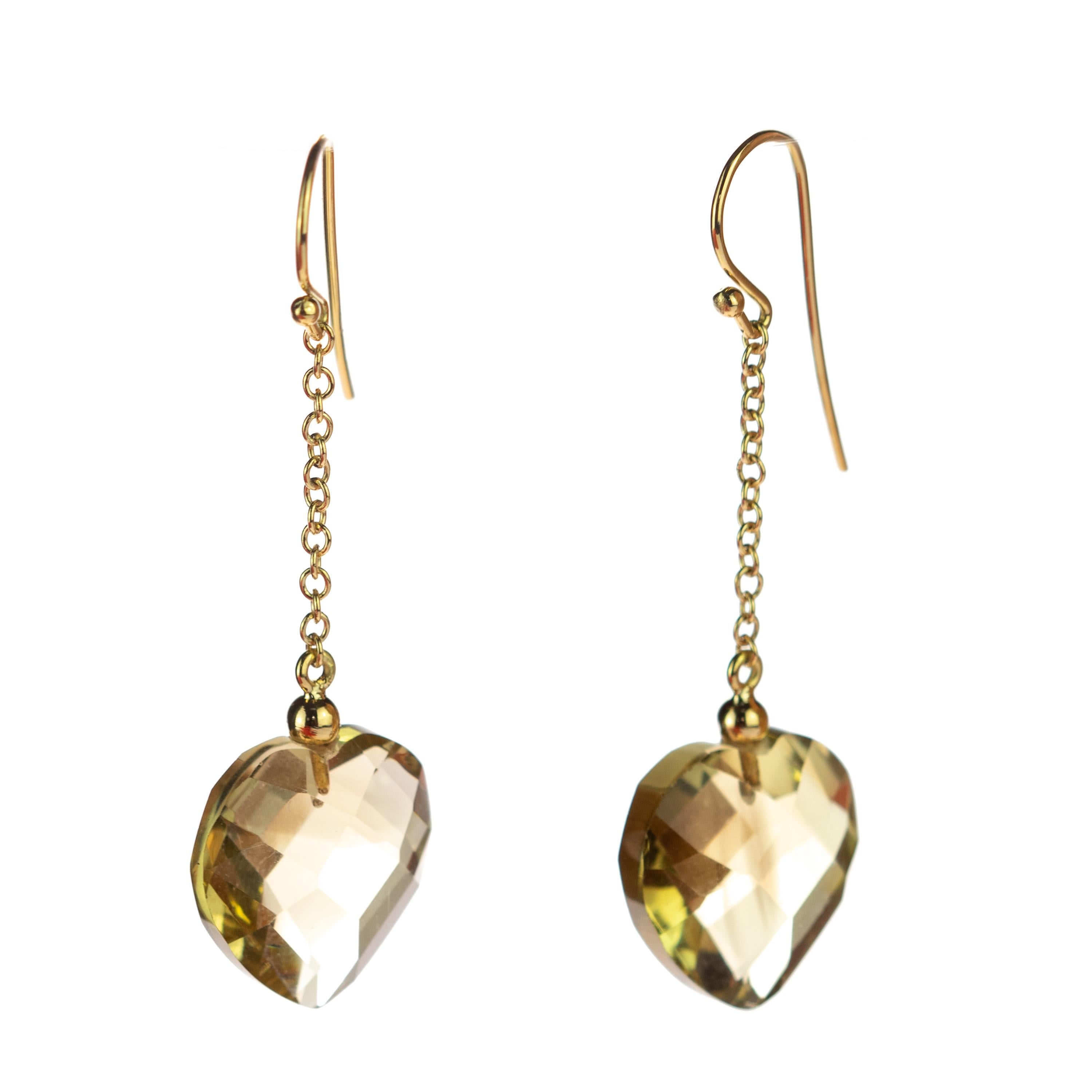 Romantico Intini Jewels Orecchini d'amore a goccia in oro giallo 18 carati con cuore di quarzo citrino e limone in vendita