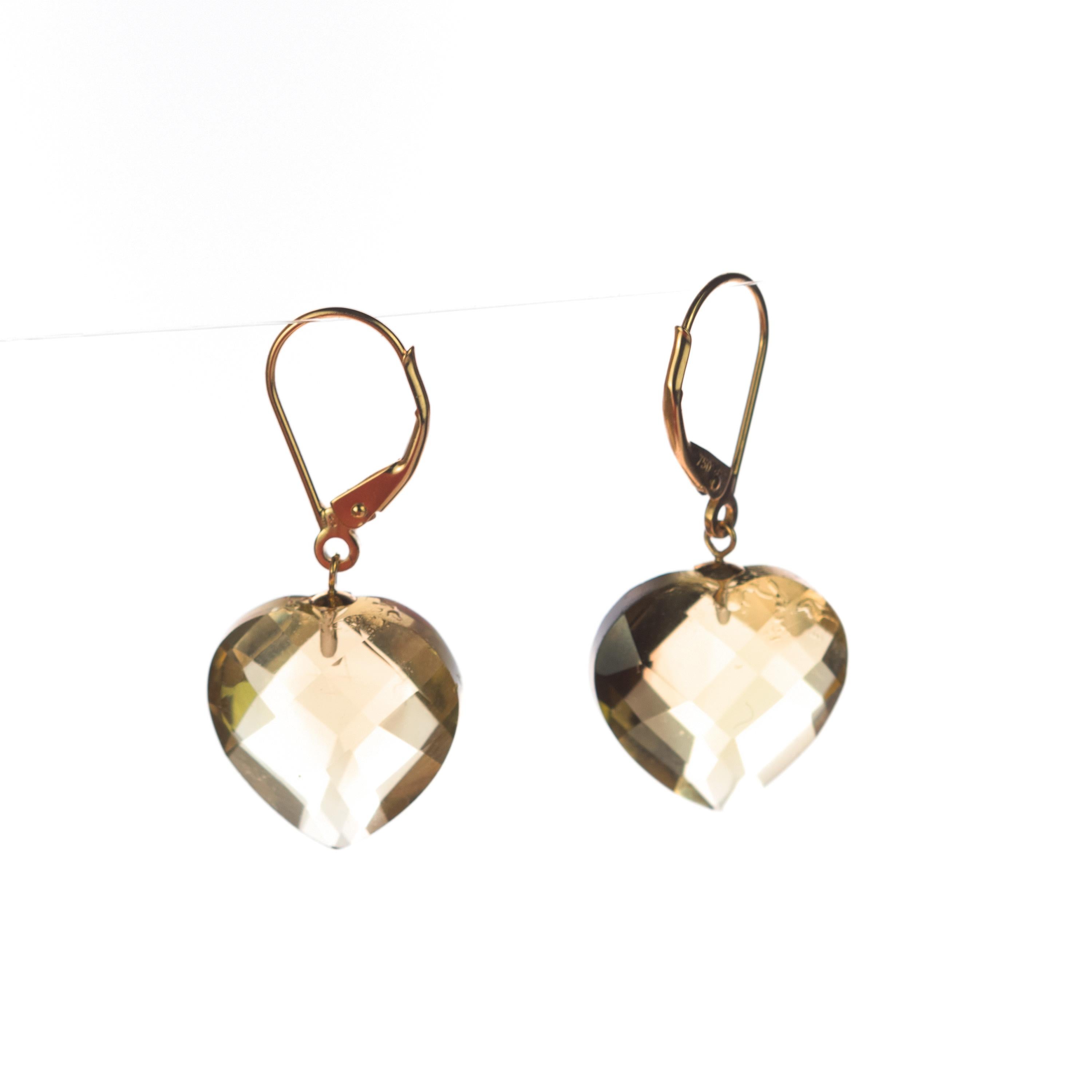 Romantic Intini Jewels Citrine Lemon Quartz Heart 18 Karat Yellow Gold Drop Love Earrings For Sale