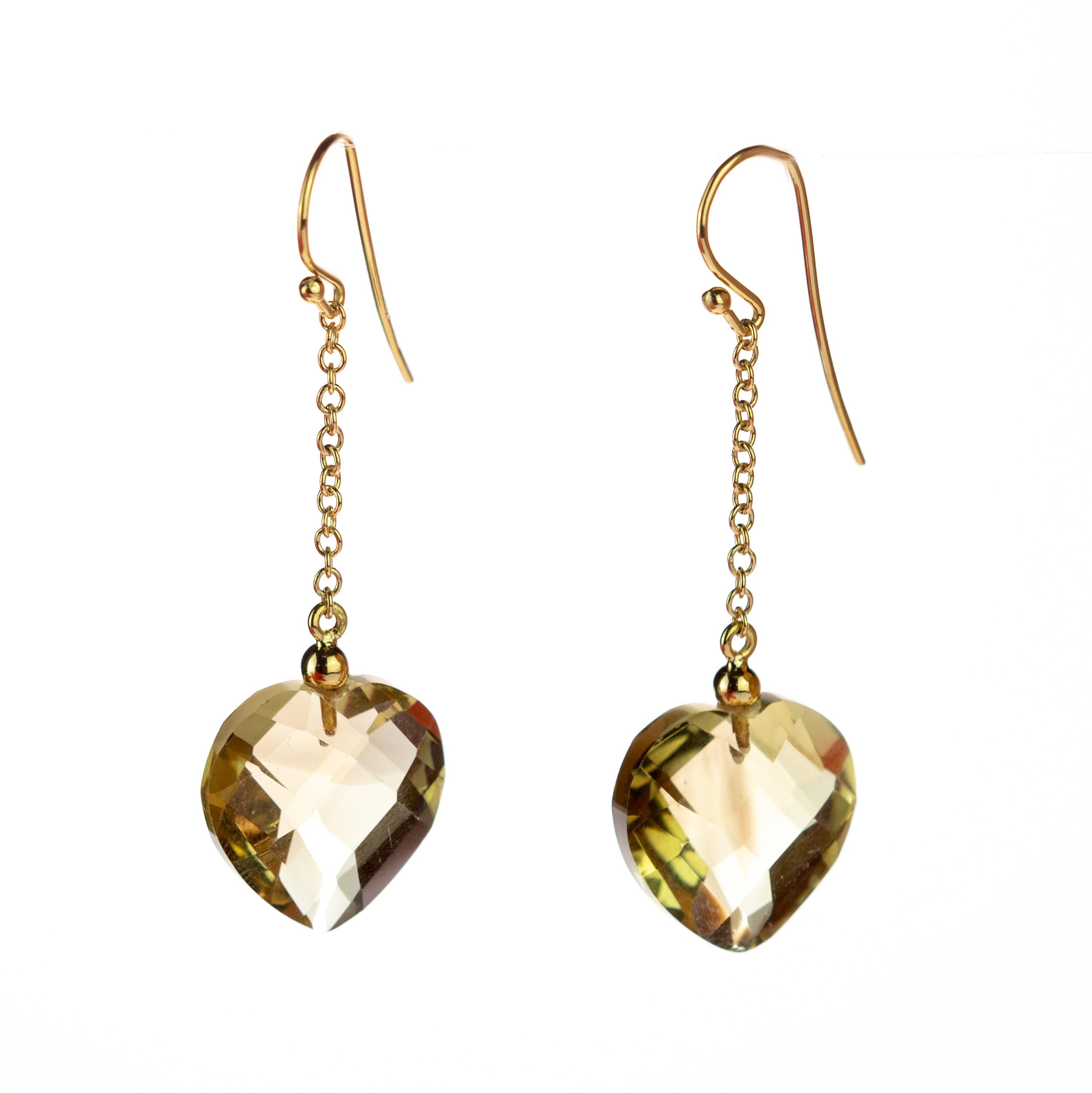 Romantic Intini Jewels Citrine Lemon Quartz Heart 18 Karat Yellow Gold Drop Love Earrings For Sale