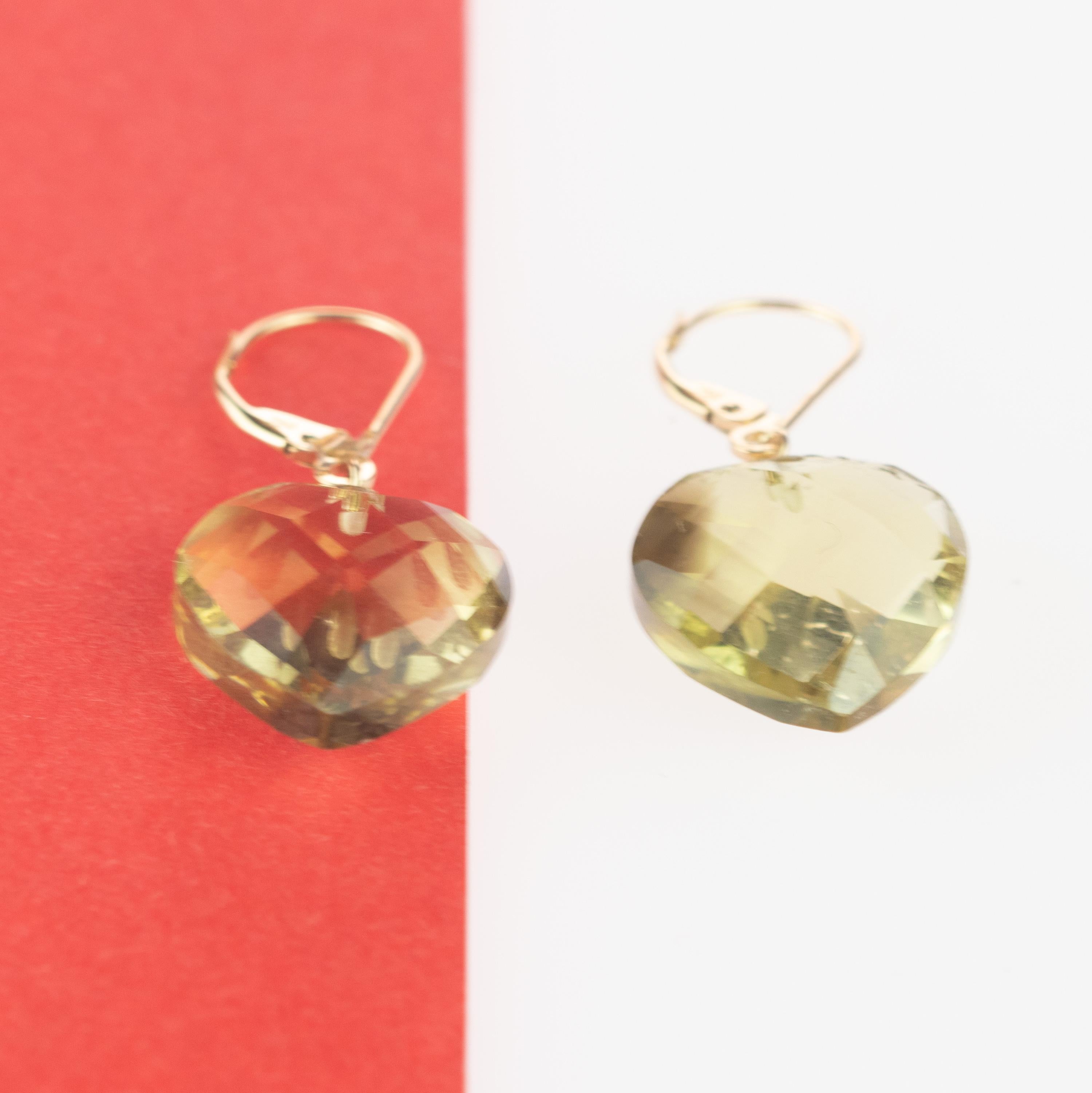 Taille cœur Intini Jewels Boucles d'oreilles pendantes en forme de cœur en or jaune 18 carats avec citrine et quartz citron en vente